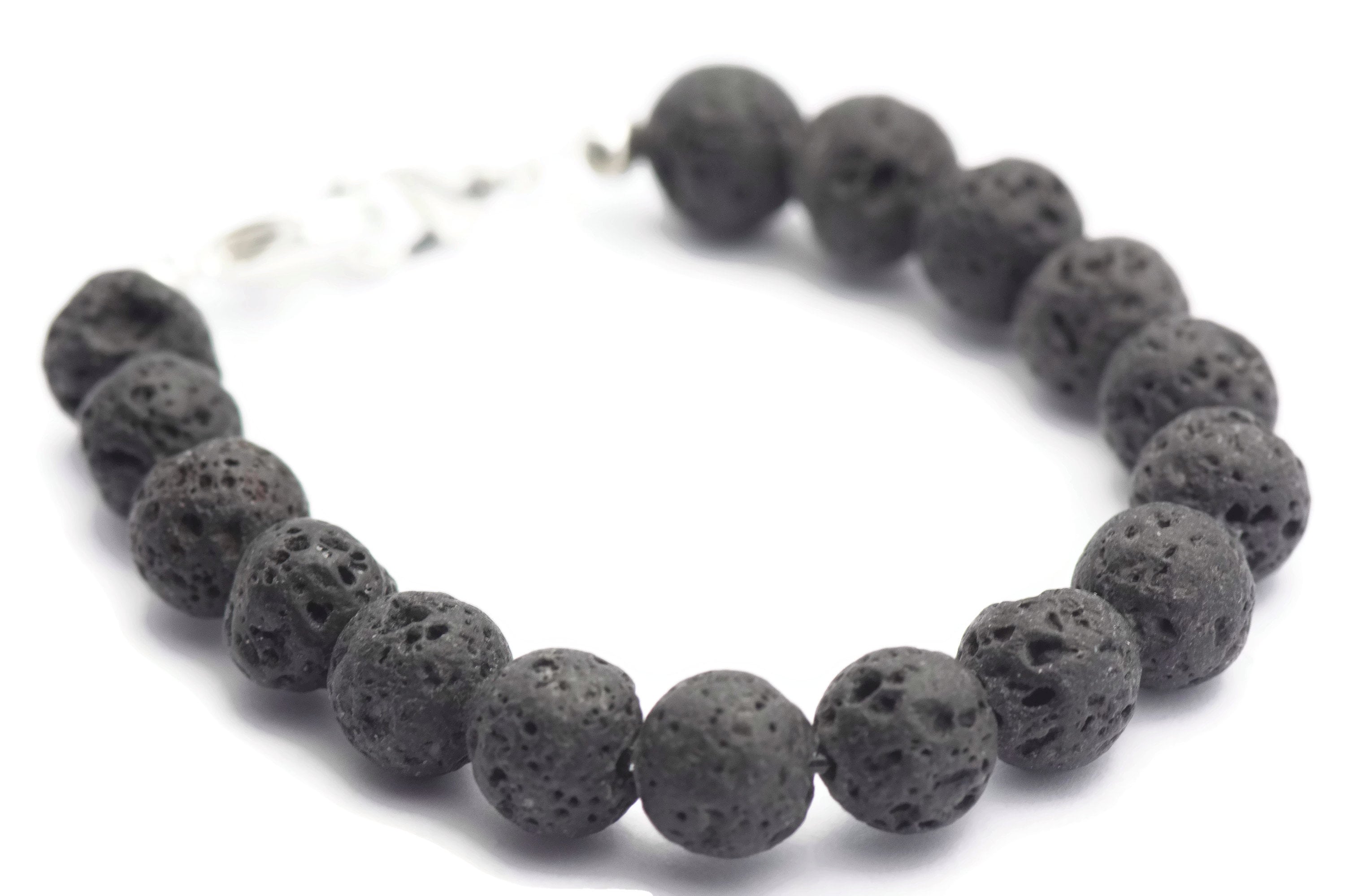 Black Lava Rounds Watch Band • Medical ID Bracelet • Handmade Watch Band • Stretch Watch Band • Essential Oil Jewelry