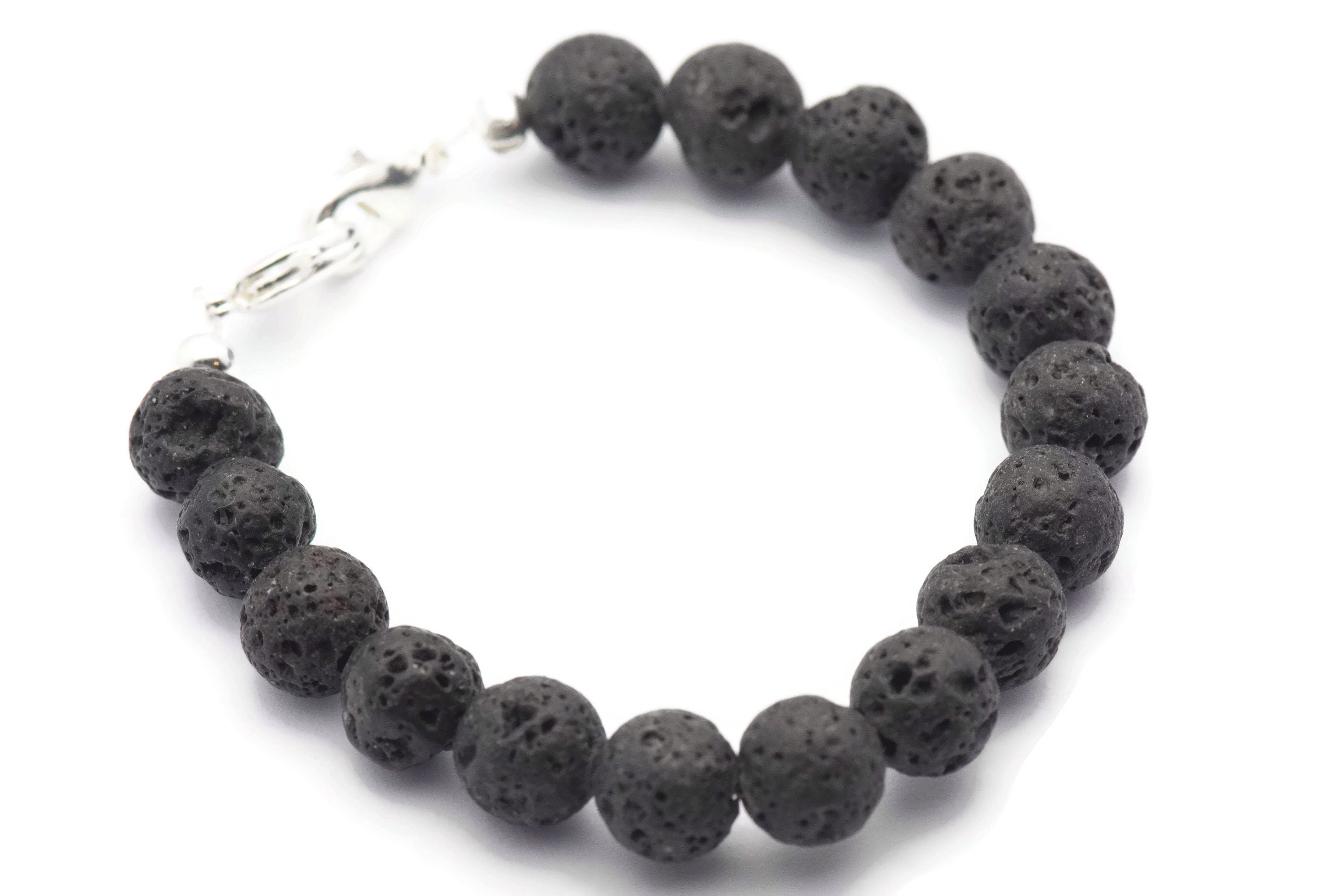 Black Lava Rounds Watch Band • Medical ID Bracelet • Handmade Watch Band • Stretch Watch Band • Essential Oil Jewelry
