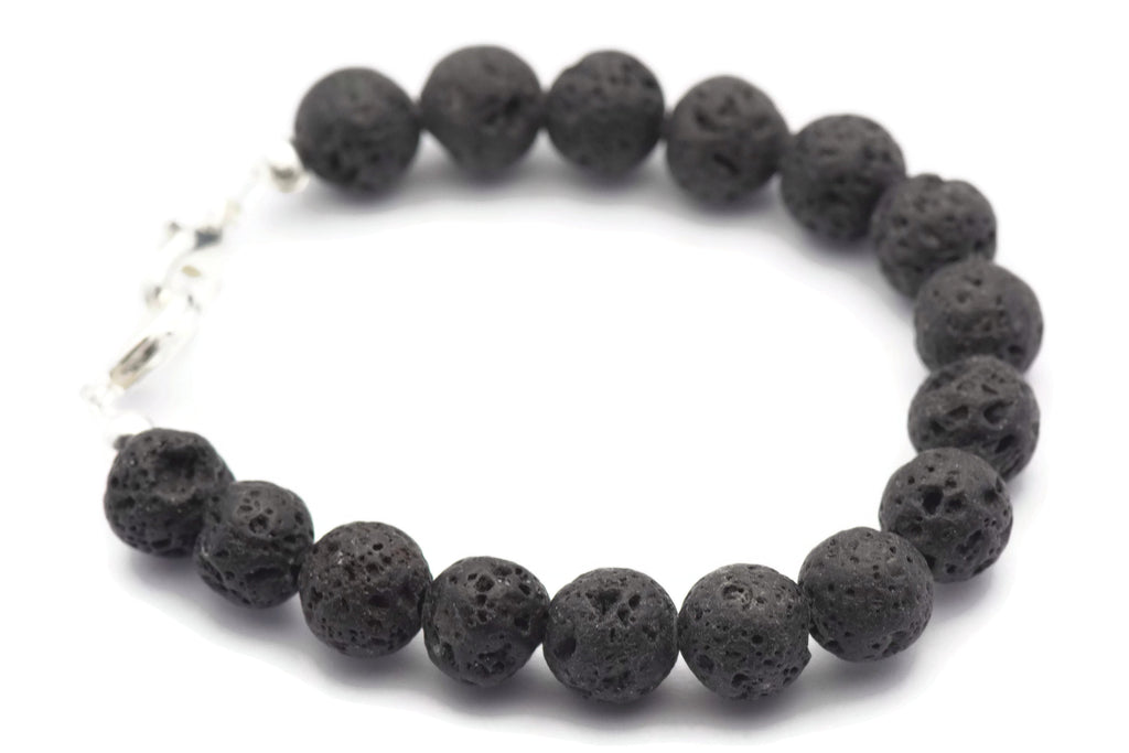 Black Lava Rounds Watch Band • Medical ID Bracelet • Handmade Watch Band • Stretch Watch Band • Essential Oil Jewelry