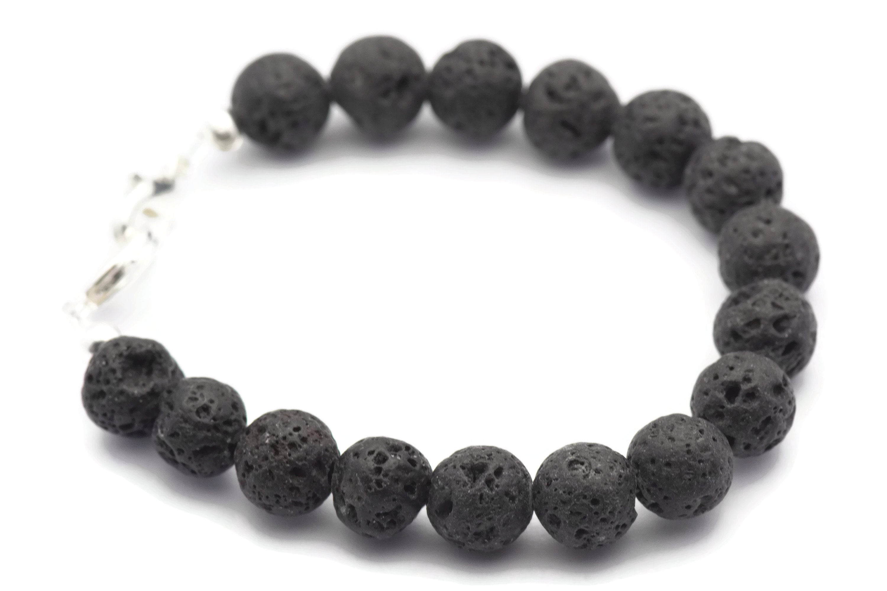 Black Lava Rounds Watch Band • Medical ID Bracelet • Handmade Watch Band • Stretch Watch Band • Essential Oil Jewelry