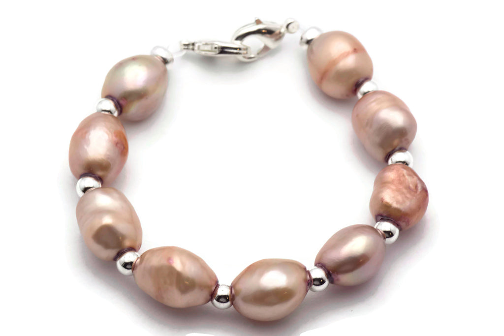 Pink Champagne Freshwater Pearl Watch Band • Medical ID Bracelet • Handmade Watch Band • Stretch Watch Band