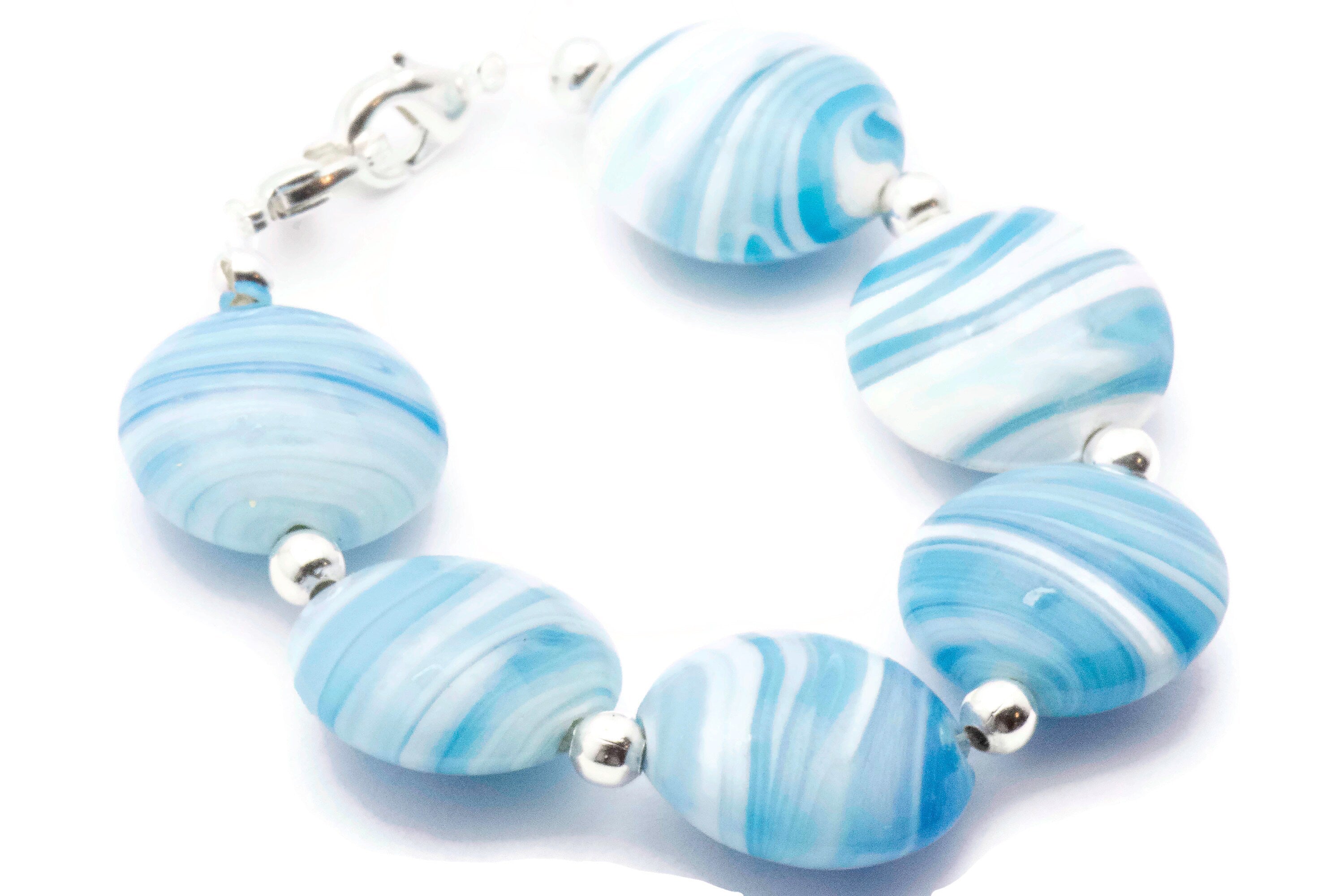 Blue Marble Glass Beaded Bracelet Watch Band • Medical ID Bracelet • Handmade Watch Band • Stretch Watch Band