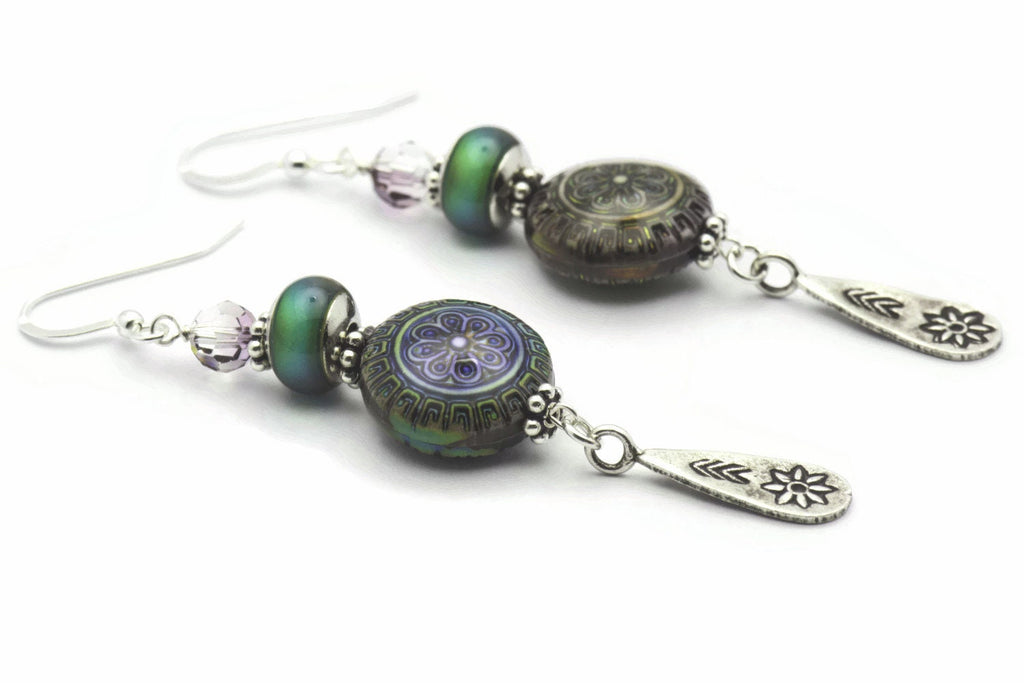Sterling Silver Flower Earrings, Antiqued, Flower Earrings, Mood Bead