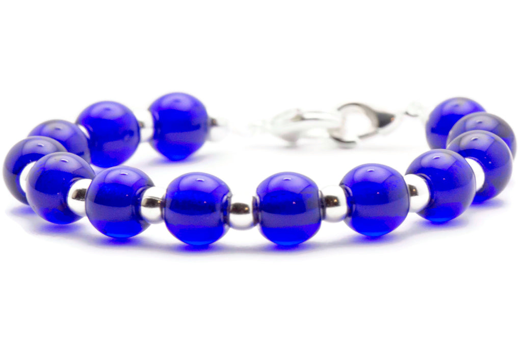 Royal Blue Glass Beaded Bracelet Watch Band • Medical ID Bracelet • Handmade Watch Band • Stretch Watch Band