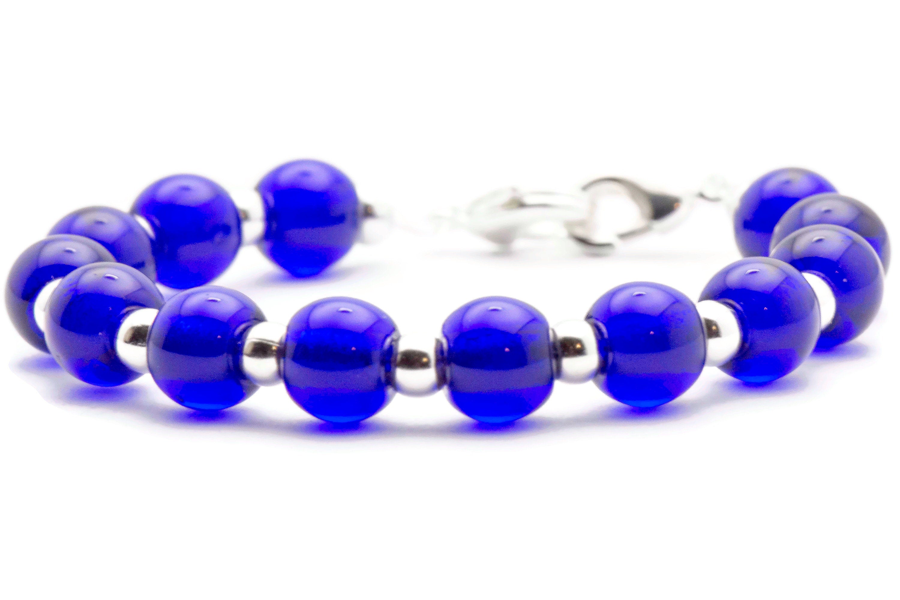 Royal Blue Glass Beaded Bracelet Watch Band • Medical ID Bracelet • Handmade Watch Band • Stretch Watch Band