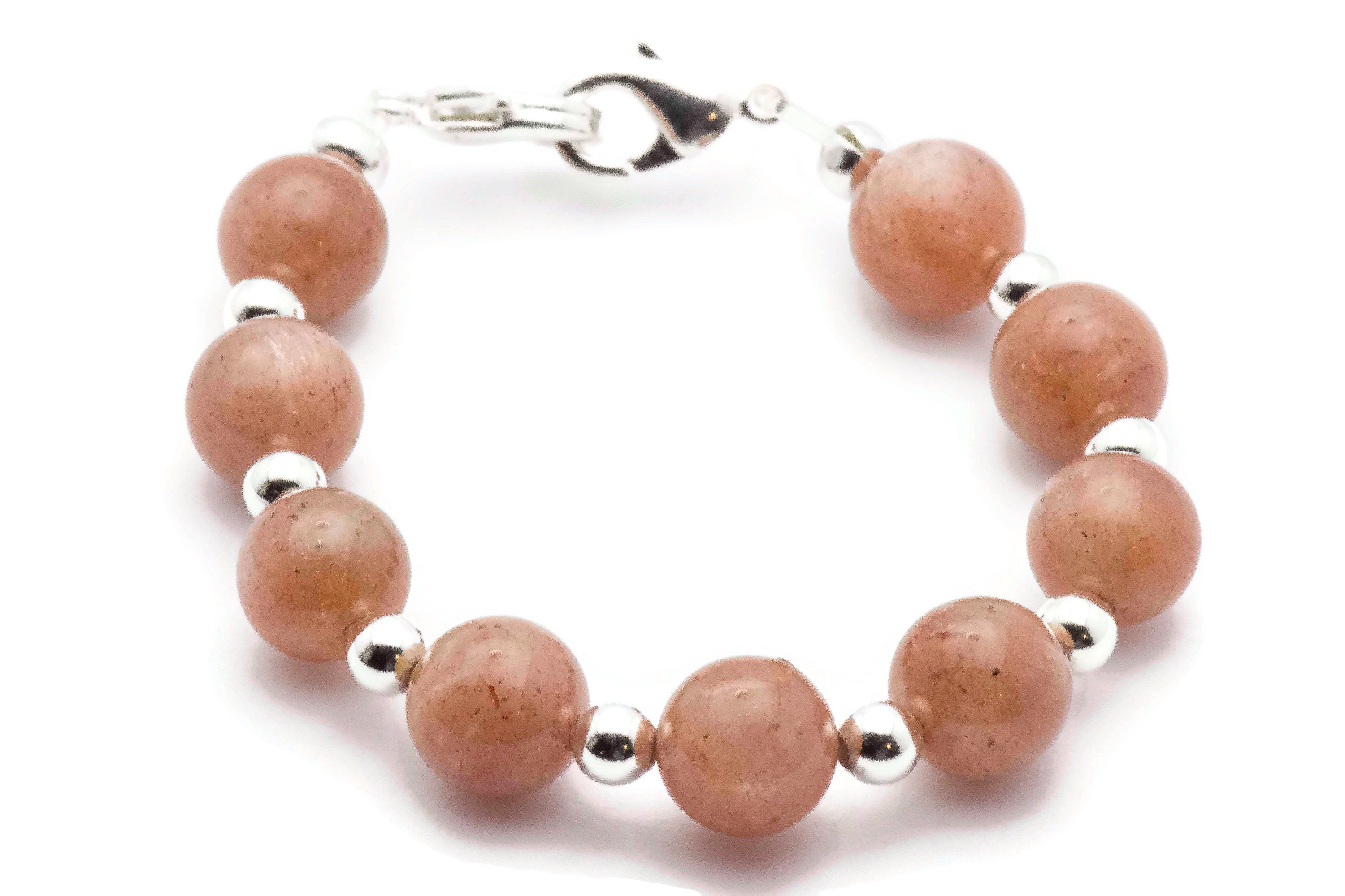 Peach Moonstone Beaded Bracelet Watch Band • Medical ID Bracelet • Handmade Watch Band • Gemstone Stretch Watch Band