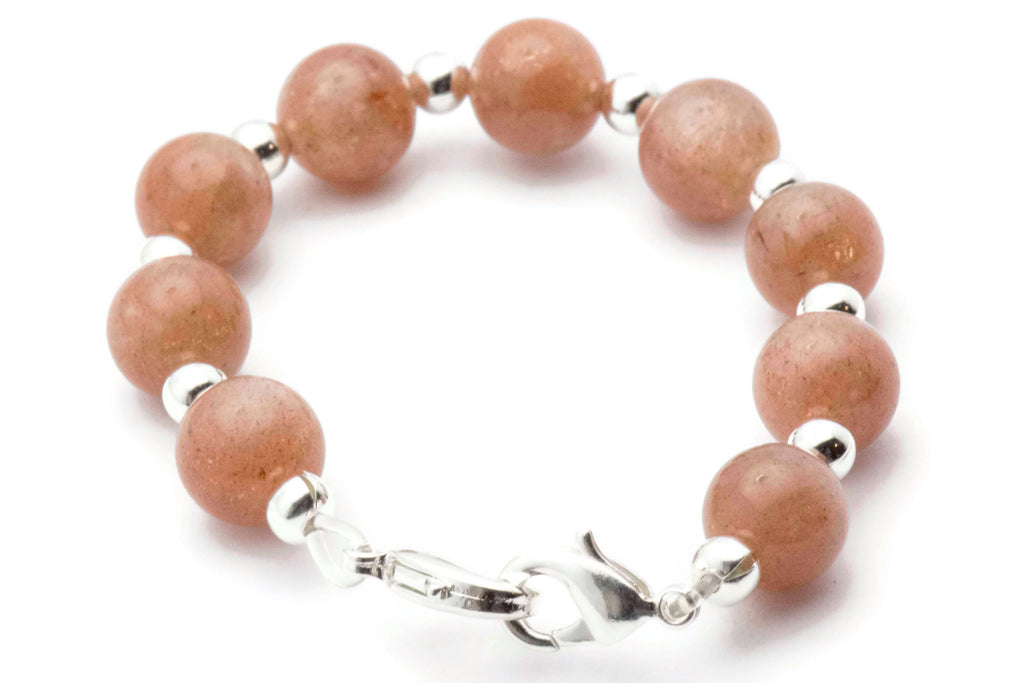 Peach Moonstone Beaded Bracelet Watch Band • Medical ID Bracelet • Handmade Watch Band • Gemstone Stretch Watch Band