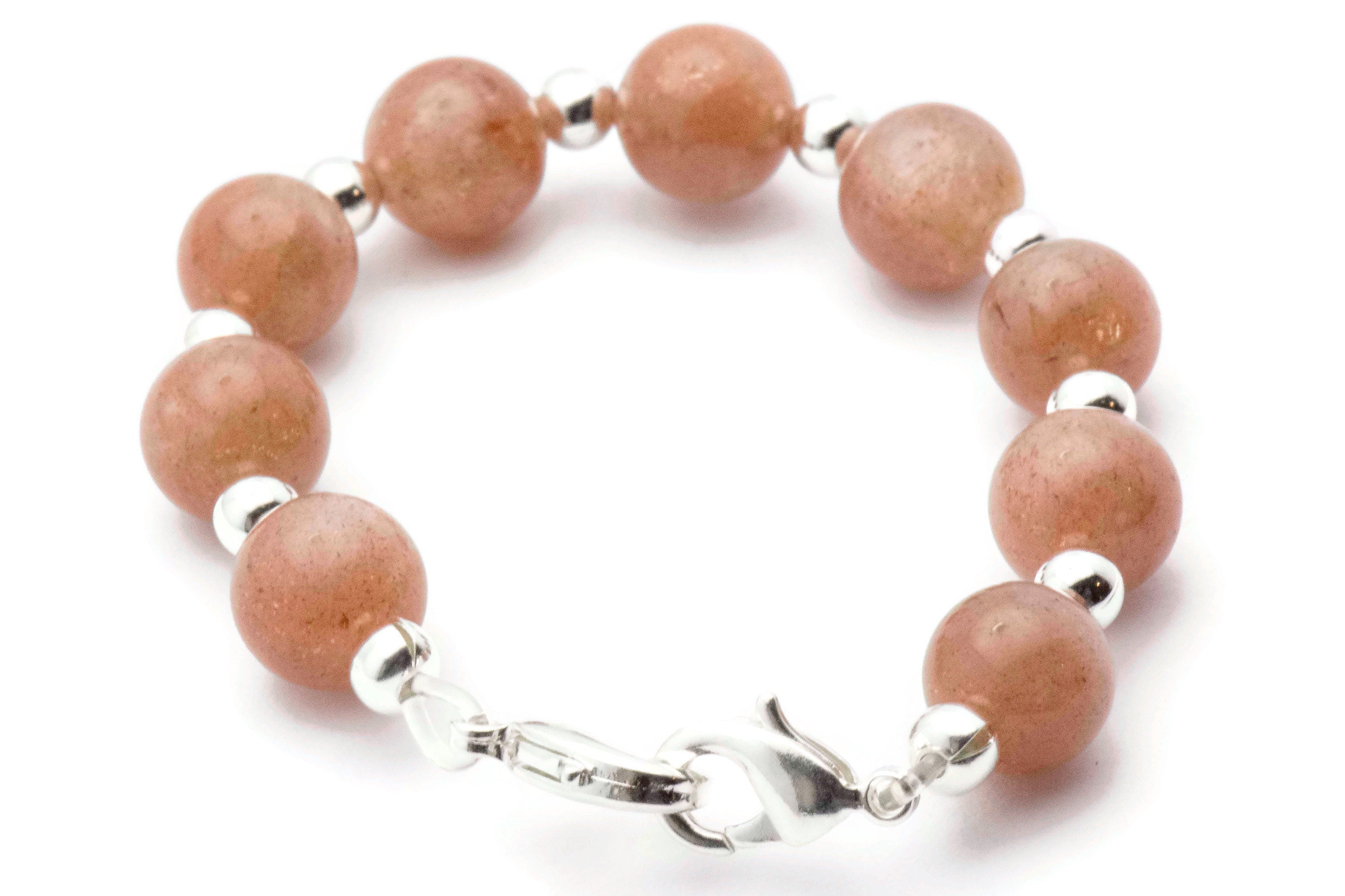 Peach Moonstone Beaded Bracelet Watch Band • Medical ID Bracelet • Handmade Watch Band • Gemstone Stretch Watch Band