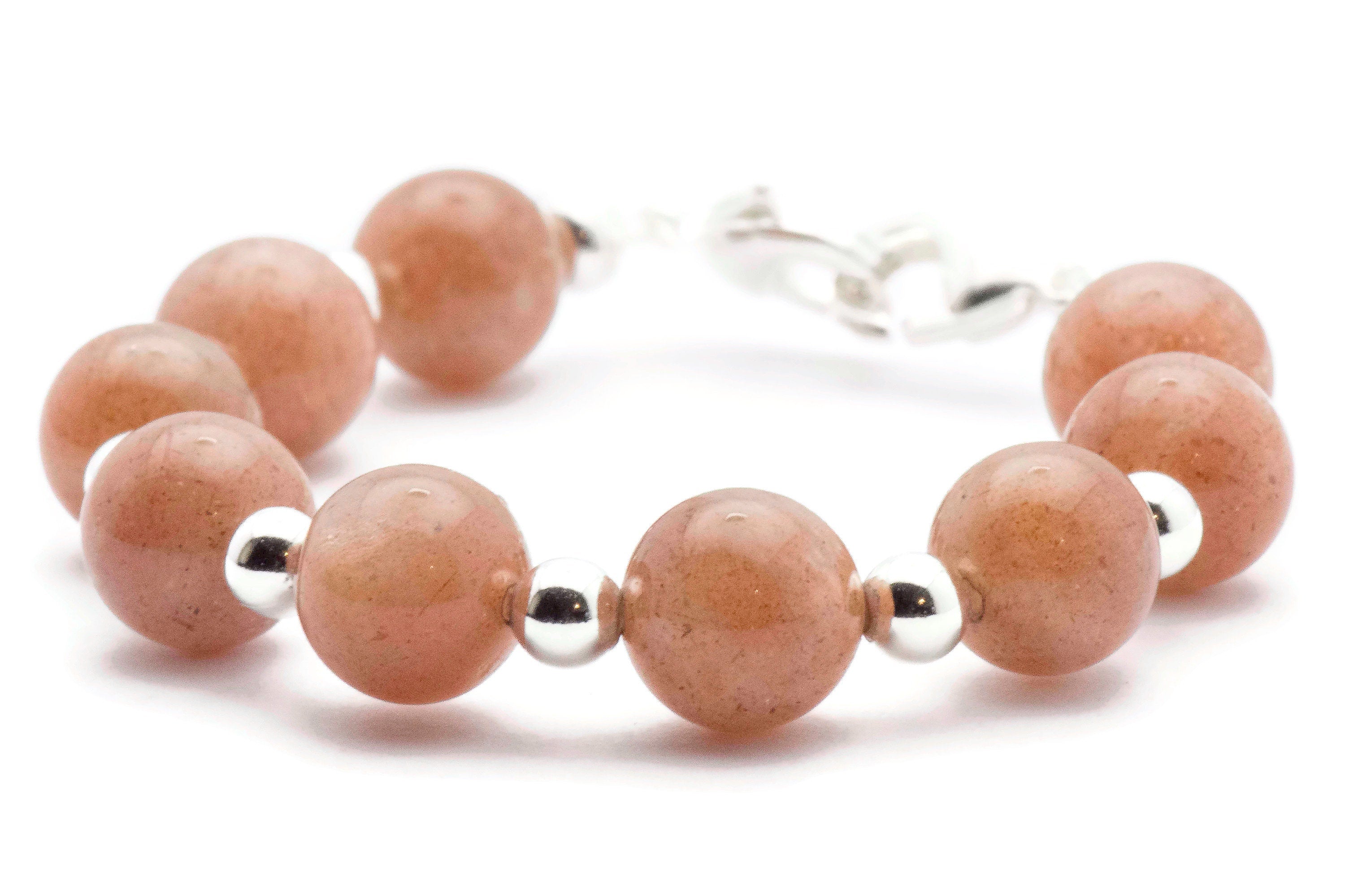Peach Moonstone Beaded Bracelet Watch Band • Medical ID Bracelet • Handmade Watch Band • Gemstone Stretch Watch Band