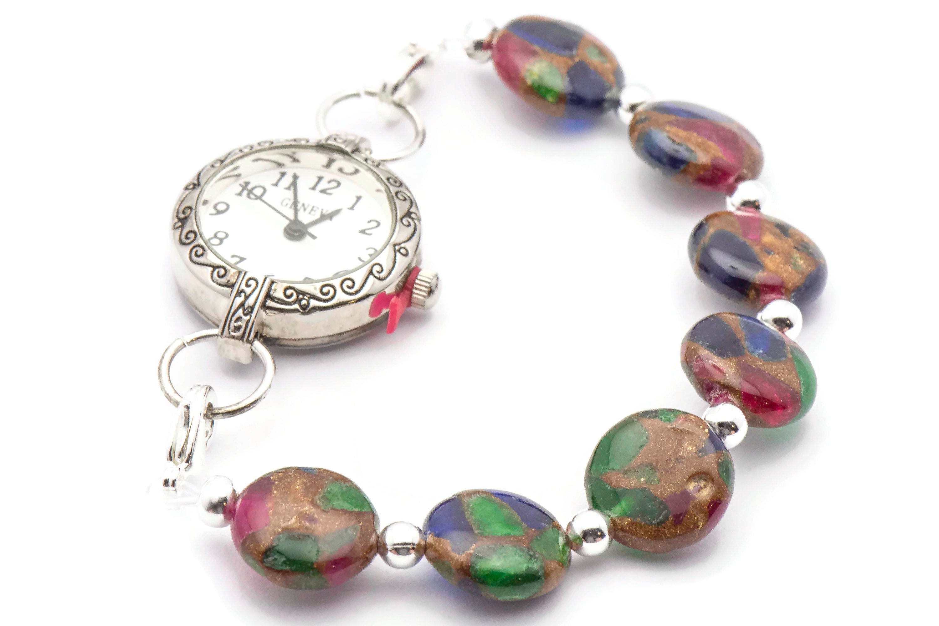 Inlay Agate Stretch Interchangeable Beaded Bracelet Watch Band • Medical ID Bracelet • Bracelet Watch Band