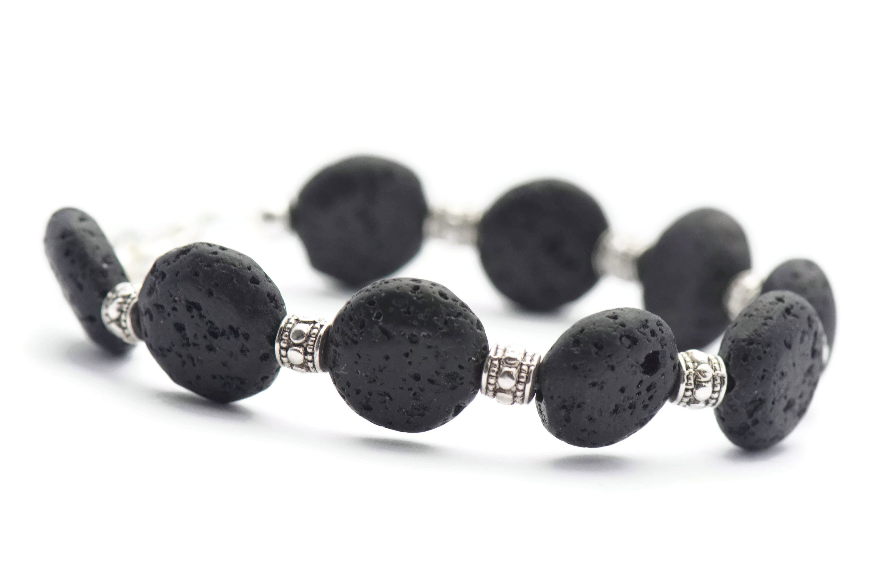 Black Lava Coin Watch Band • Medical ID Bracelet • Handmade Watch Band • Stretch Watch Band
