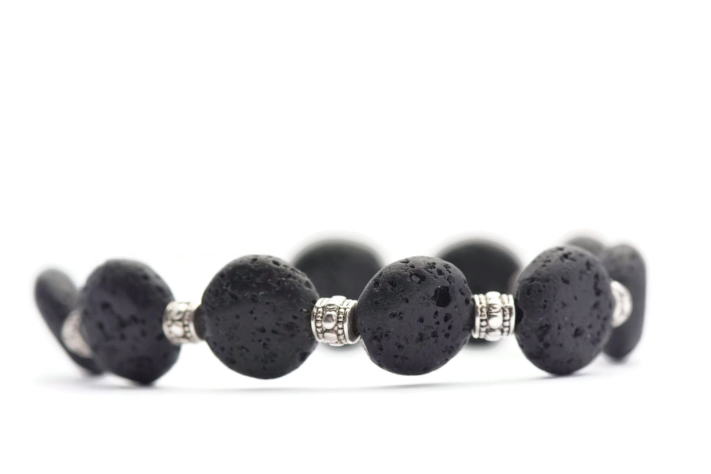 Black Lava Coin Watch Band • Medical ID Bracelet • Handmade Watch Band • Stretch Watch Band