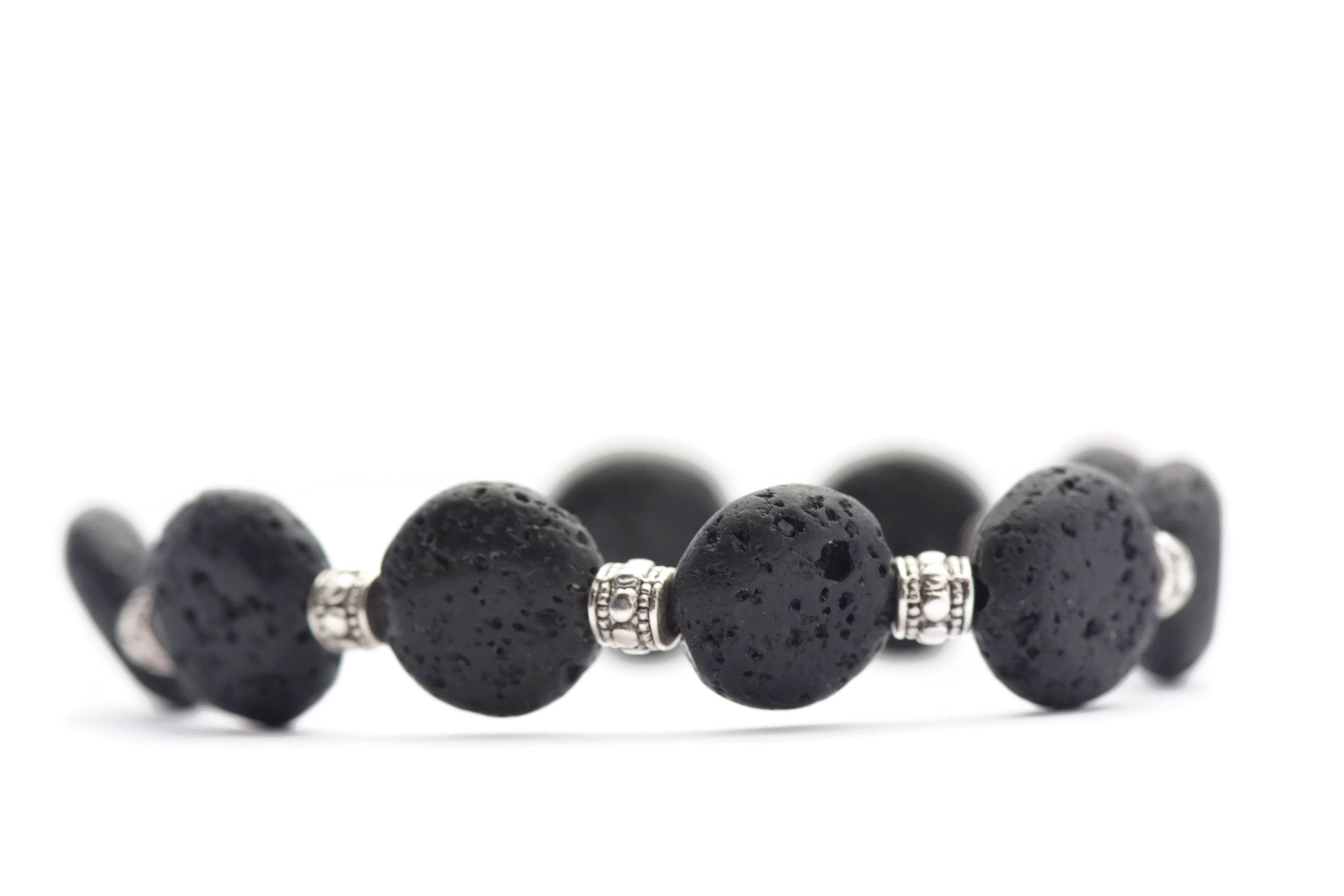 Black Lava Coin Watch Band • Medical ID Bracelet • Handmade Watch Band • Stretch Watch Band