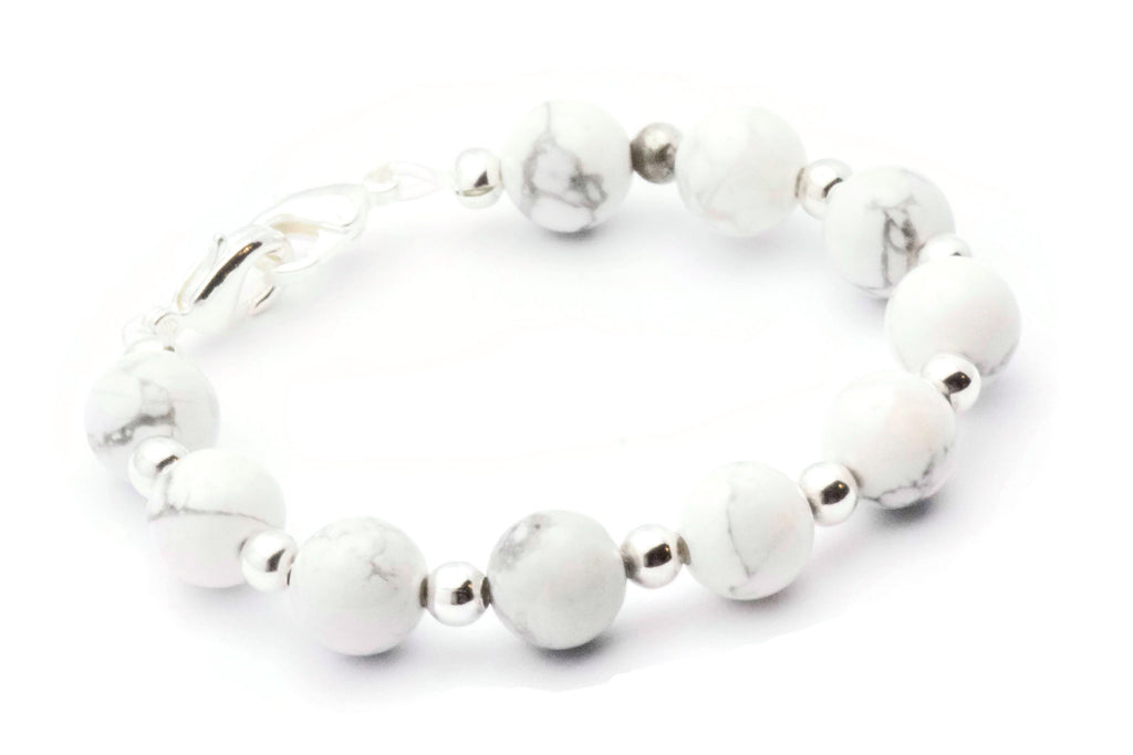 White Howlite Beaded Bracelet Watch Band, Medical ID Bracelet • Handmade Gemstone Watch Band • Stretch Watch Band