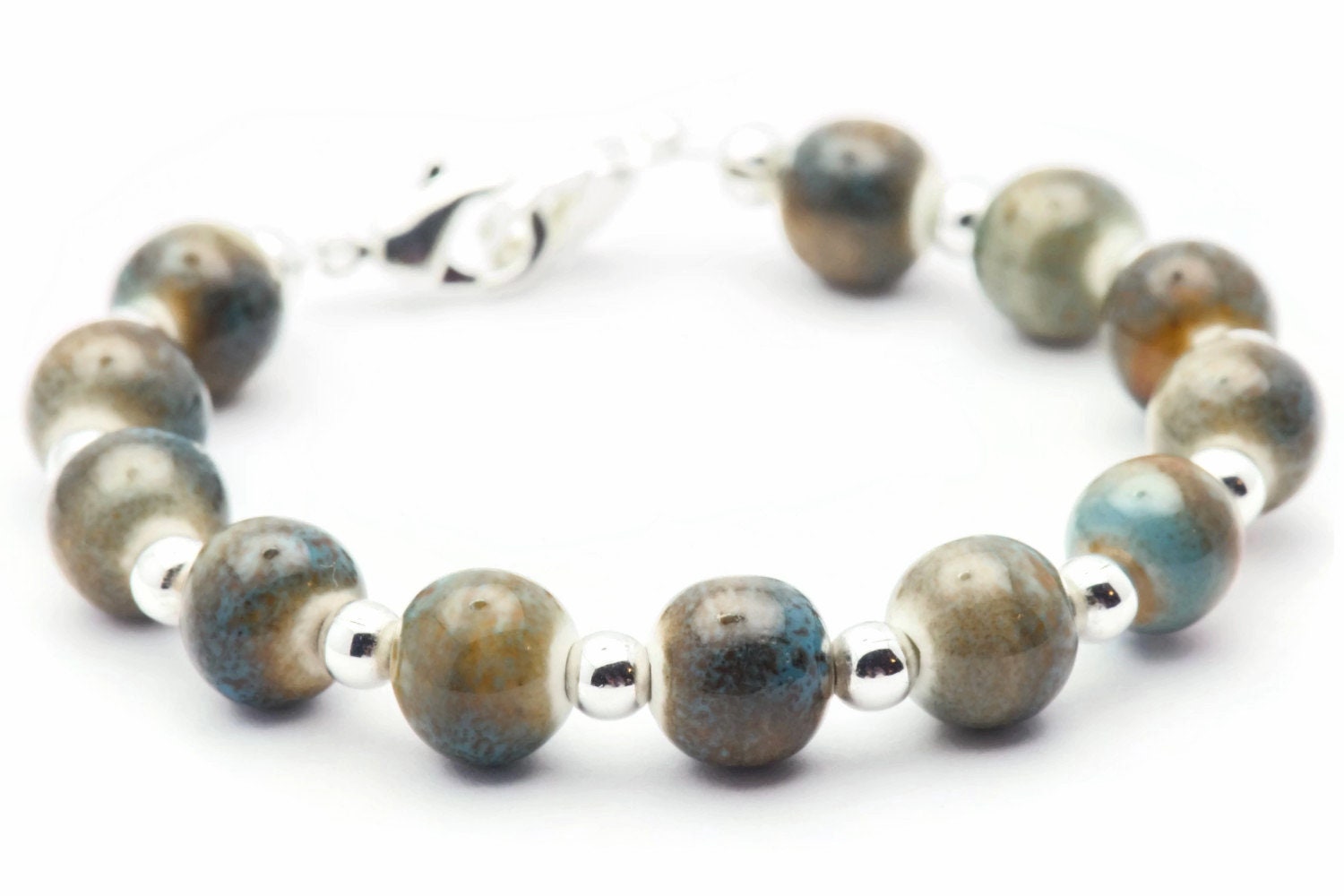Ceramic Earth Stretch Interchangeable Beaded Bracelet Watch Band • Medical ID Bracelet • Stretch Watch Band
