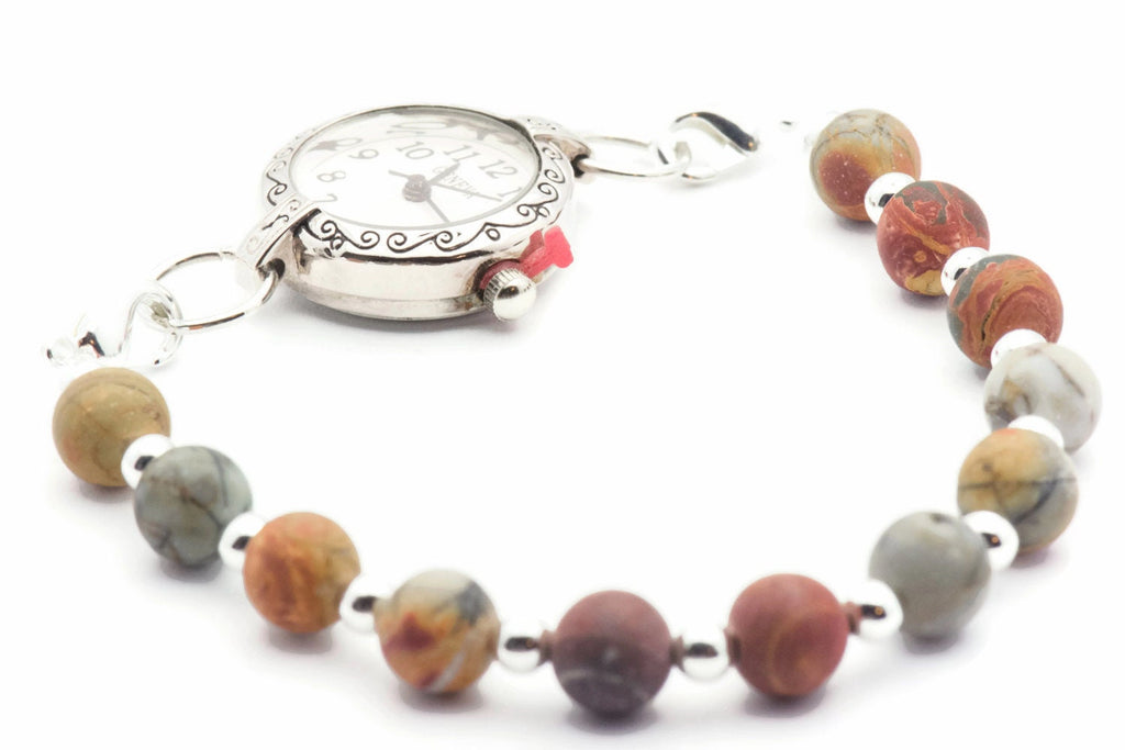 Red Creek Jasper Stretch Interchangeable Beaded Bracelet Watch Band • Medical ID Bracelet • Bracelet Watch Band