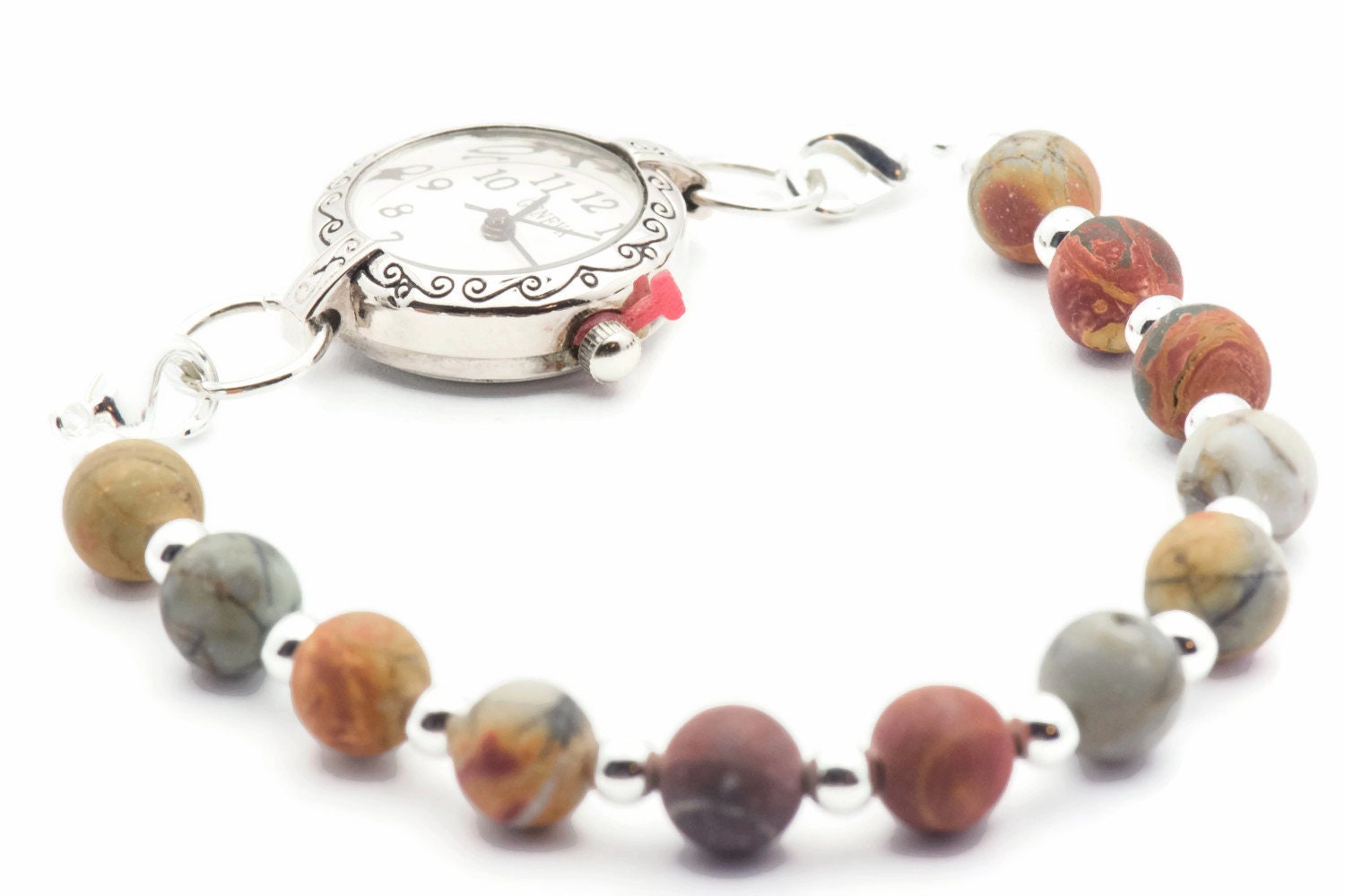 Red Creek Jasper Stretch Interchangeable Beaded Bracelet Watch Band • Medical ID Bracelet • Bracelet Watch Band