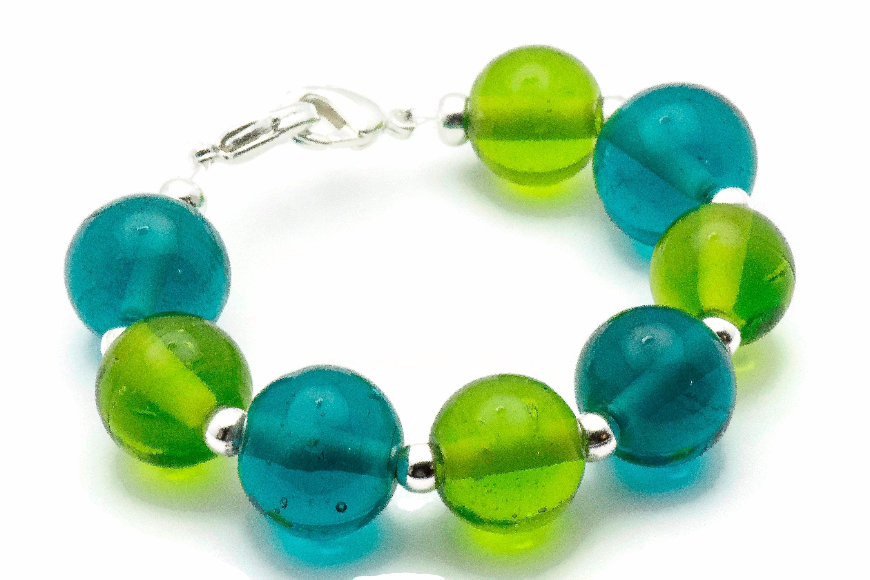 Chartreuse & Teal Beaded Bracelet Watch Band • Medical ID Bracelet • Handmade Watch Band • Stretch Watch Band