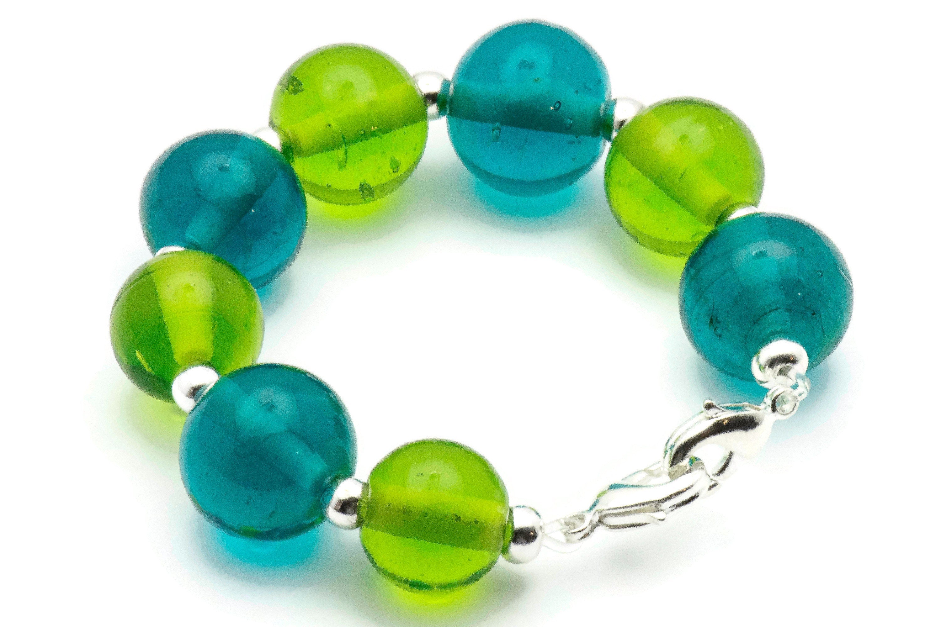 Chartreuse & Teal Beaded Bracelet Watch Band • Medical ID Bracelet • Handmade Watch Band • Stretch Watch Band