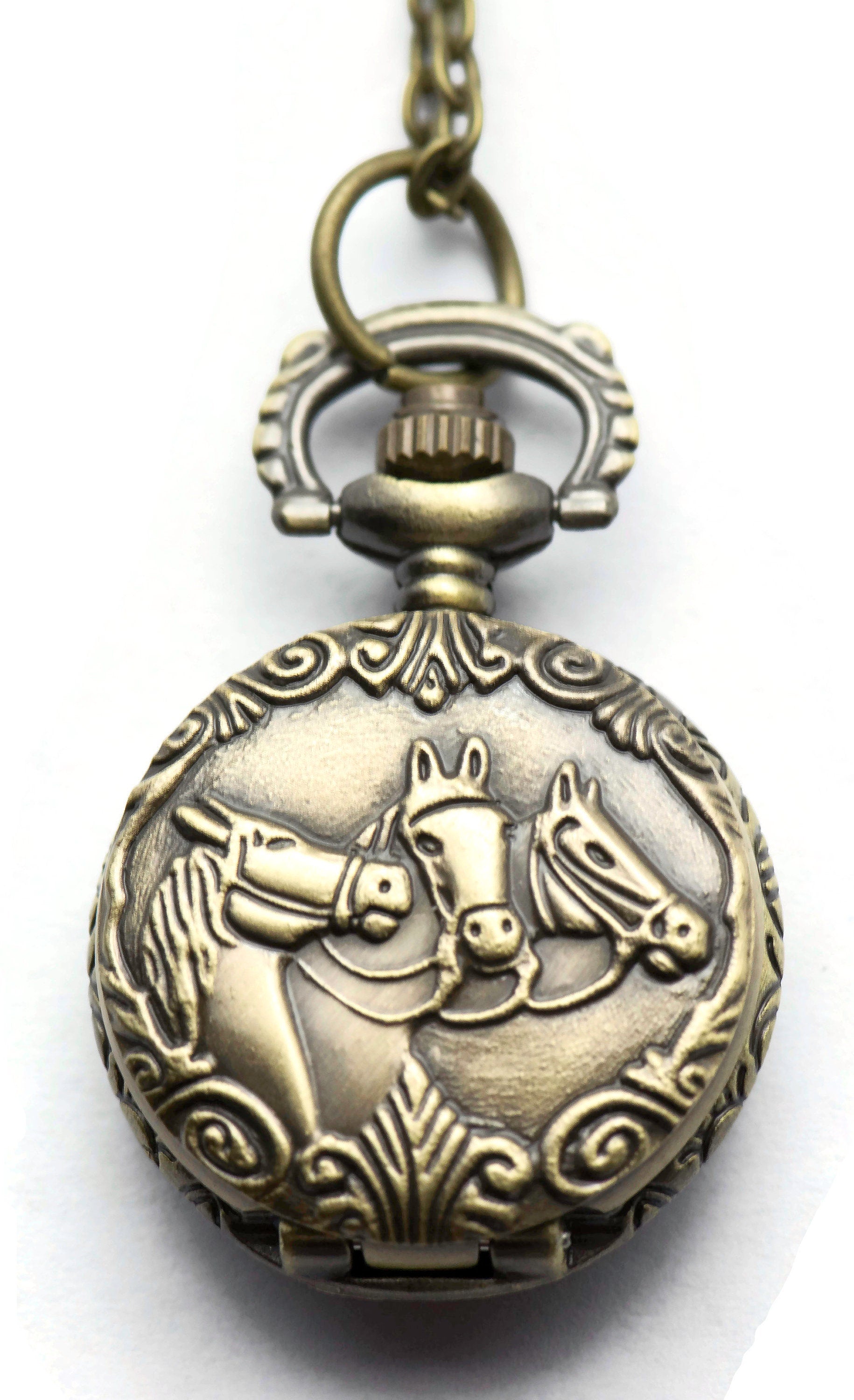 Horses Pocket Watch Necklace, Long Necklace Watch, Watch Locket Necklace, Pocket Watch Pendant, Ladies Pocket Watch