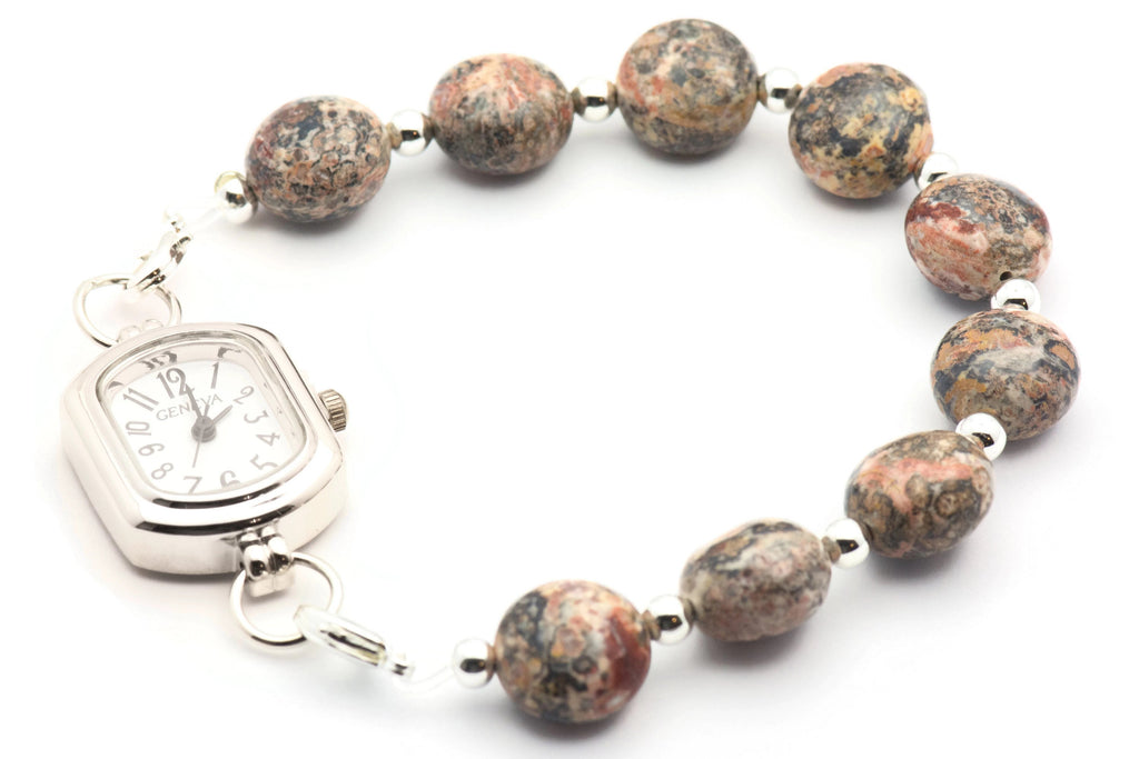 Leopard Skin Jasper Watch Band • Medical ID Bracelet • Handmade Watch Band • Gemstone Stretch Watch Band