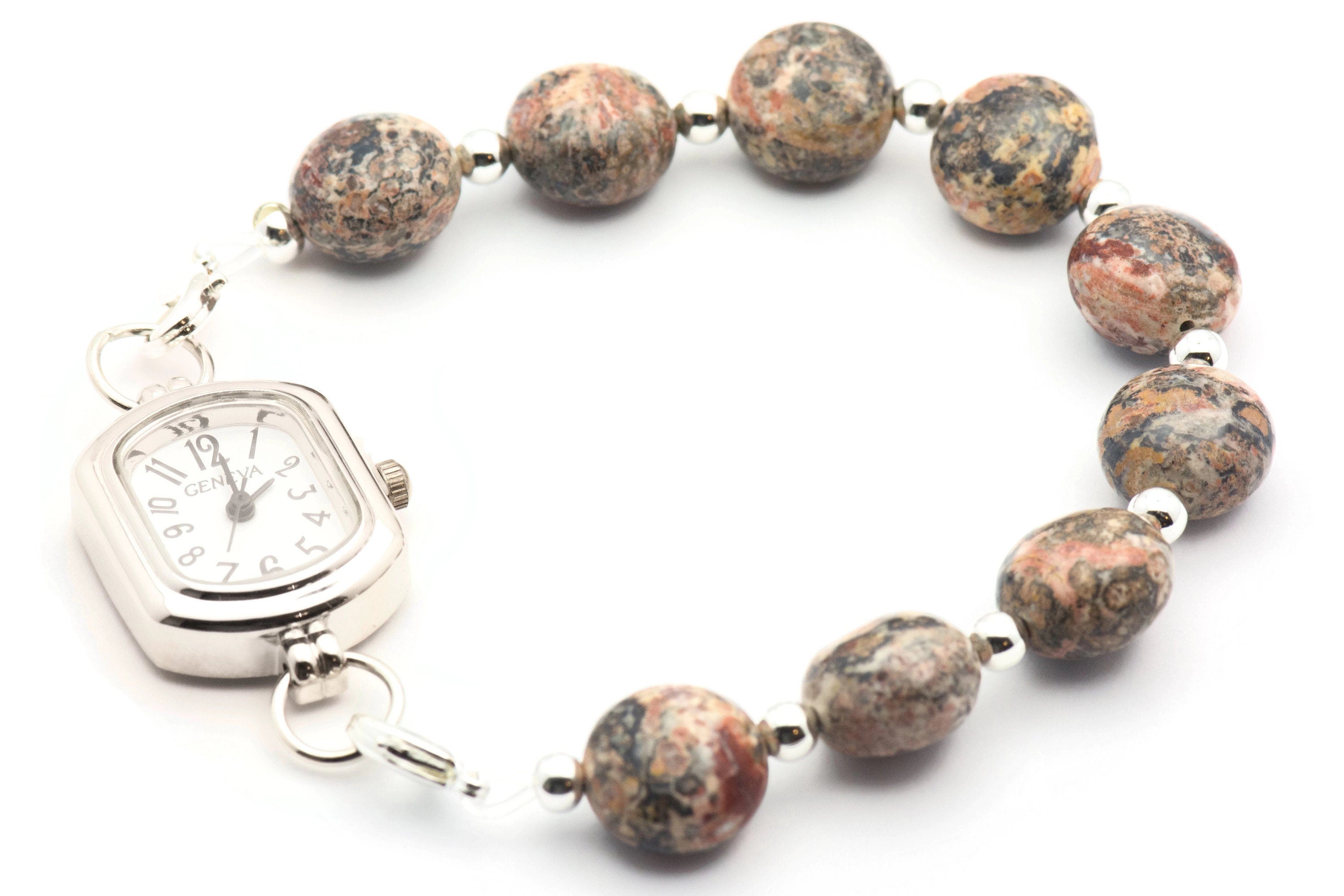 Leopard Skin Jasper Watch Band • Medical ID Bracelet • Handmade Watch Band • Gemstone Stretch Watch Band