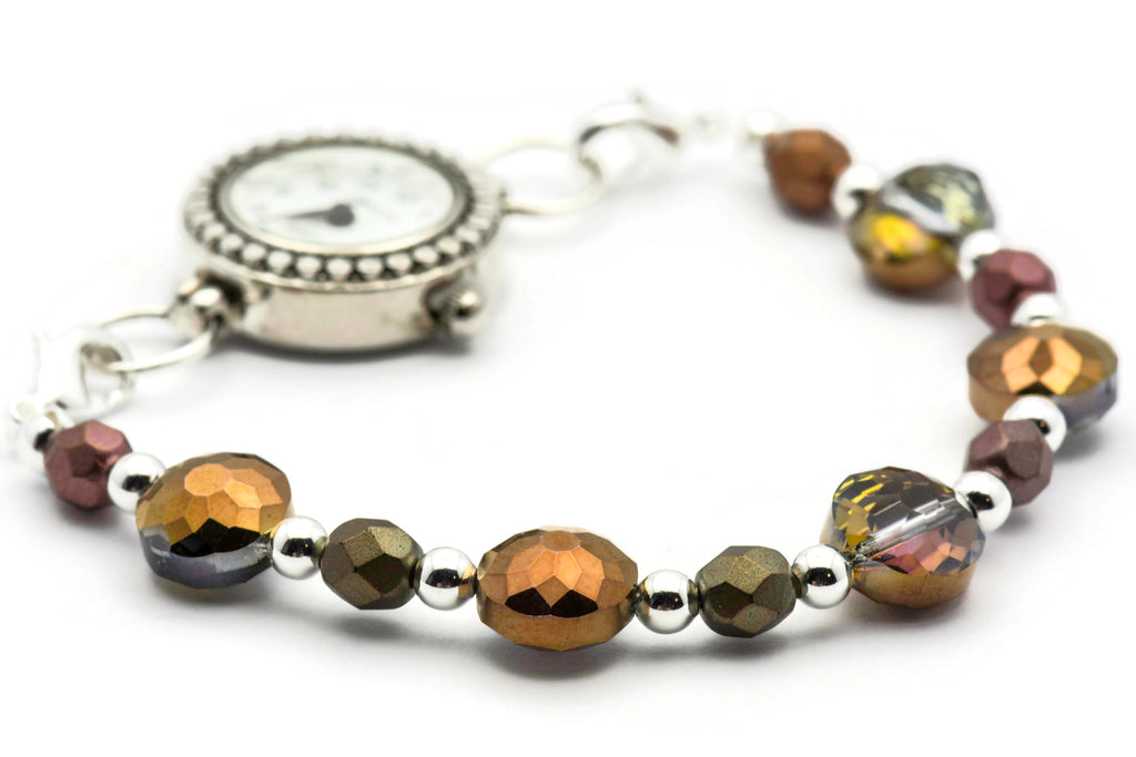 Copper Sparkle Stretch Interchangeable Beaded Bracelet Watch Band • Medical ID Bracelet • Women's Watch Band