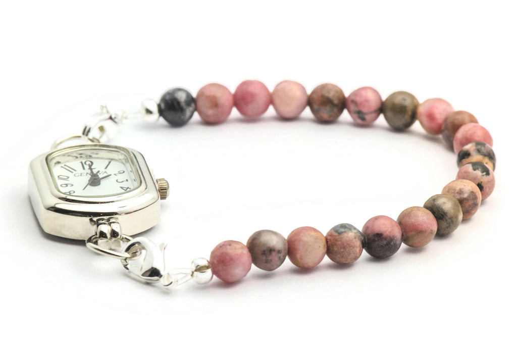 Rhodonite Semi-Precious Stone Watch Band • Gemstone Watch Band • Medical ID Bracelet • Handmade Watch Band • Stretch Watch Band