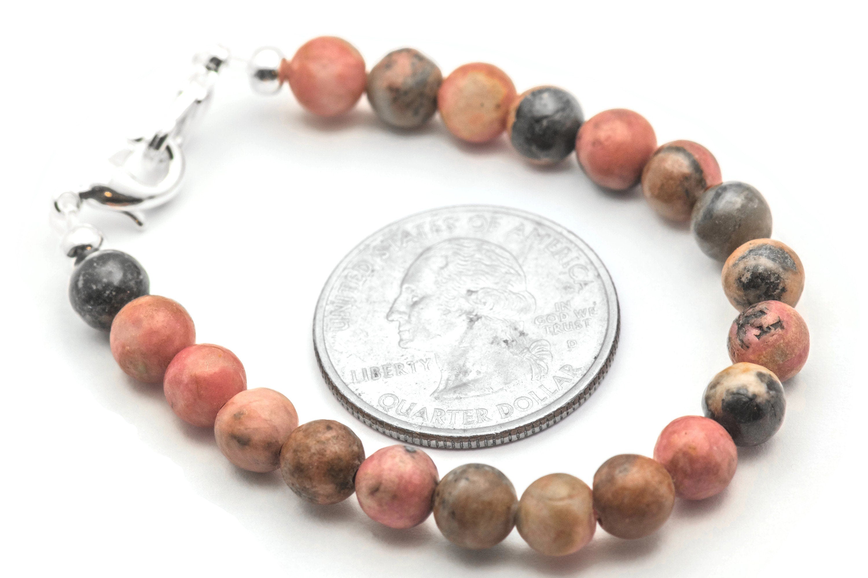 Rhodonite Semi-Precious Stone Watch Band • Gemstone Watch Band • Medical ID Bracelet • Handmade Watch Band • Stretch Watch Band
