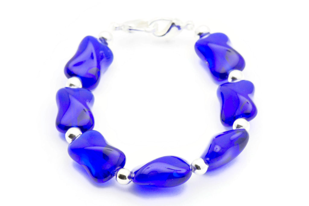 Czech Glass Blue Beaded Bracelet Watch Band • Medical ID Bracelet • Handmade Watch Band • Stretch Watch Band