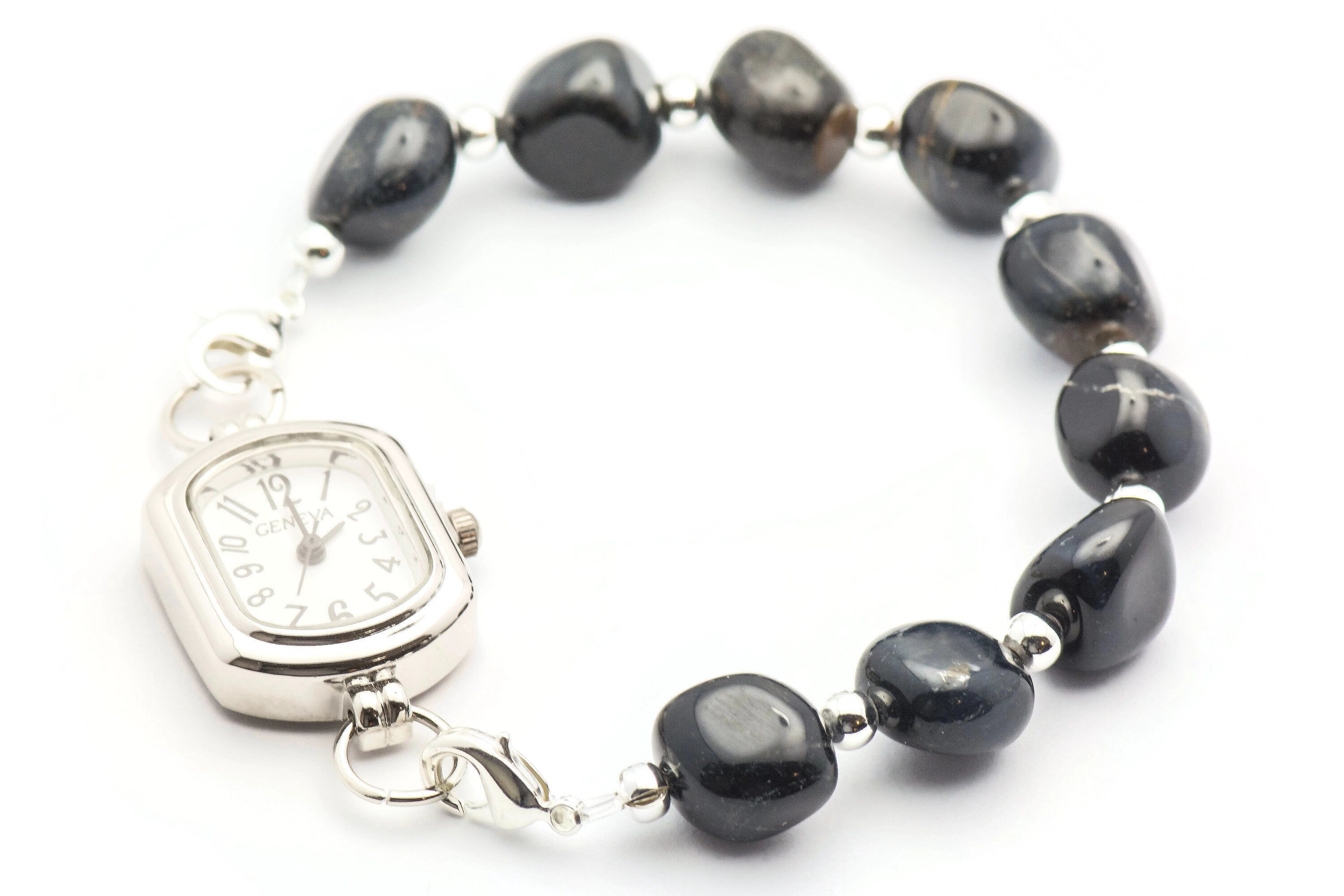 Blue Tigers Eye Watch Band, Medical ID Bracelet • Handmade Watch Band • Stretch Watch Band