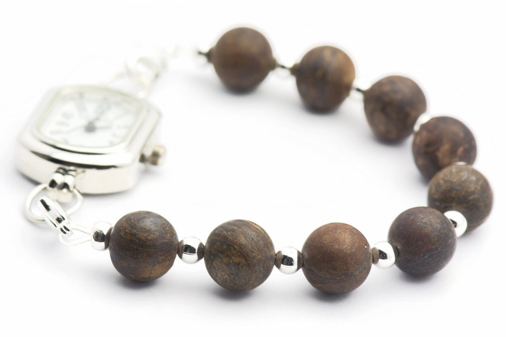 Matte Bronzite Watch Band • Medical ID Bracelet • Handmade Watch Band • Brown Gemstone Stretch Watch Band