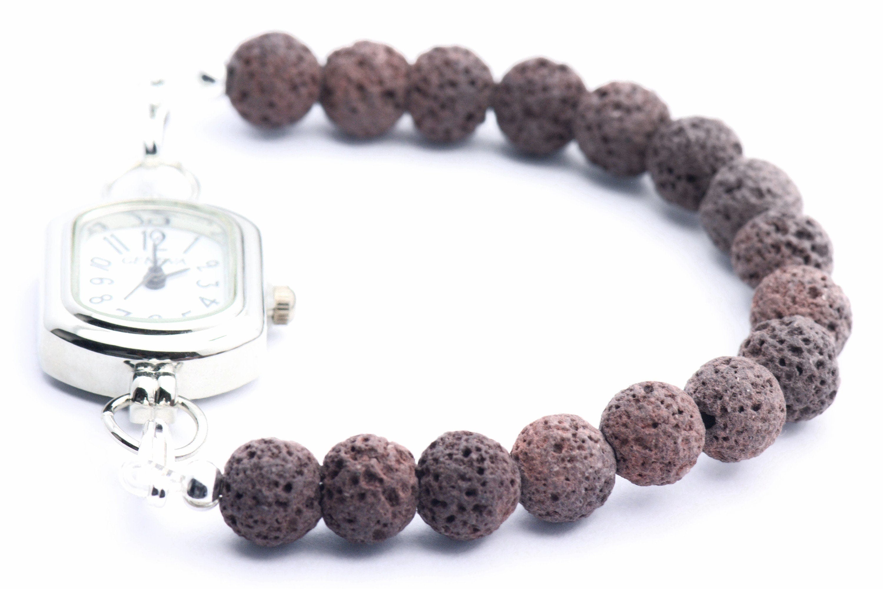 Brown Lava Stone Beaded Watch Band • Medical ID Bracelet • Handmade Watch Band • Stretch Watch Band