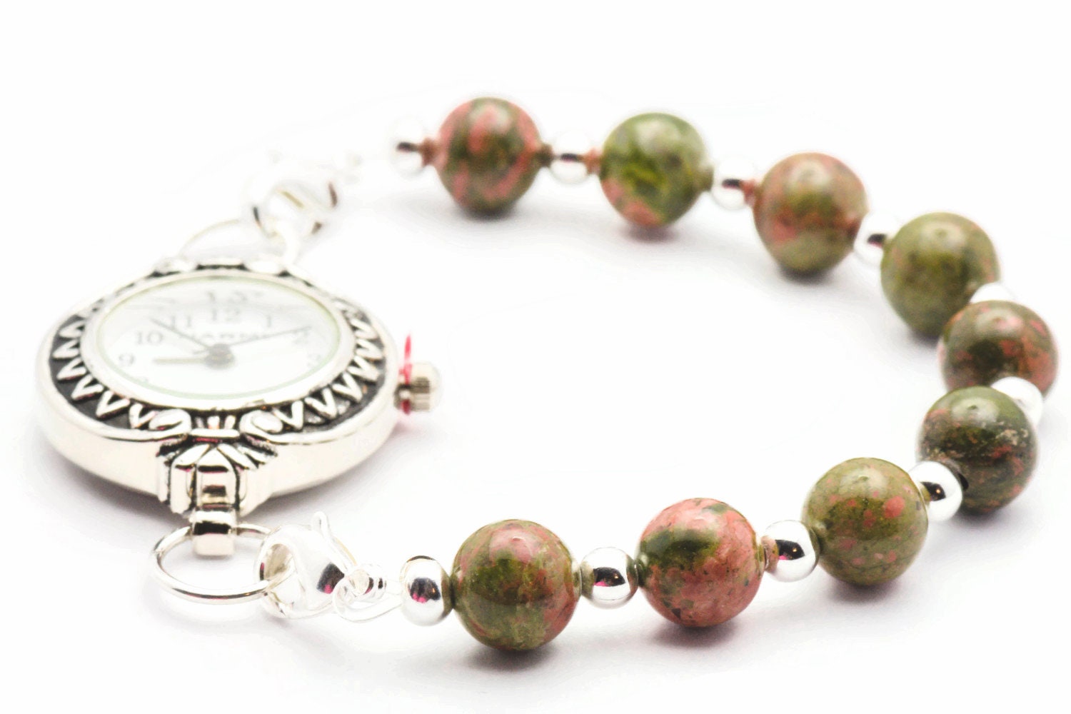 Unakite Stretch Interchangeable Beaded Bracelet Watch Band • Medical ID Bracelet • Bracelet Watch Band