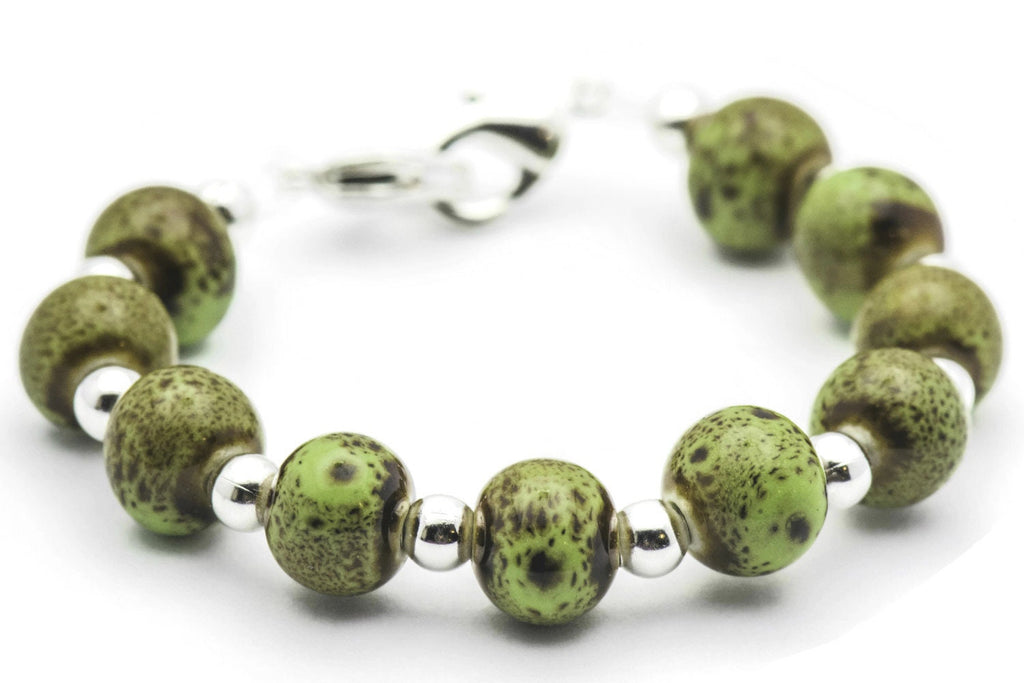 Green Ceramic Round Stretch Interchangeable Beaded Bracelet Watch Band • Medical ID Bracelet • Watch Band