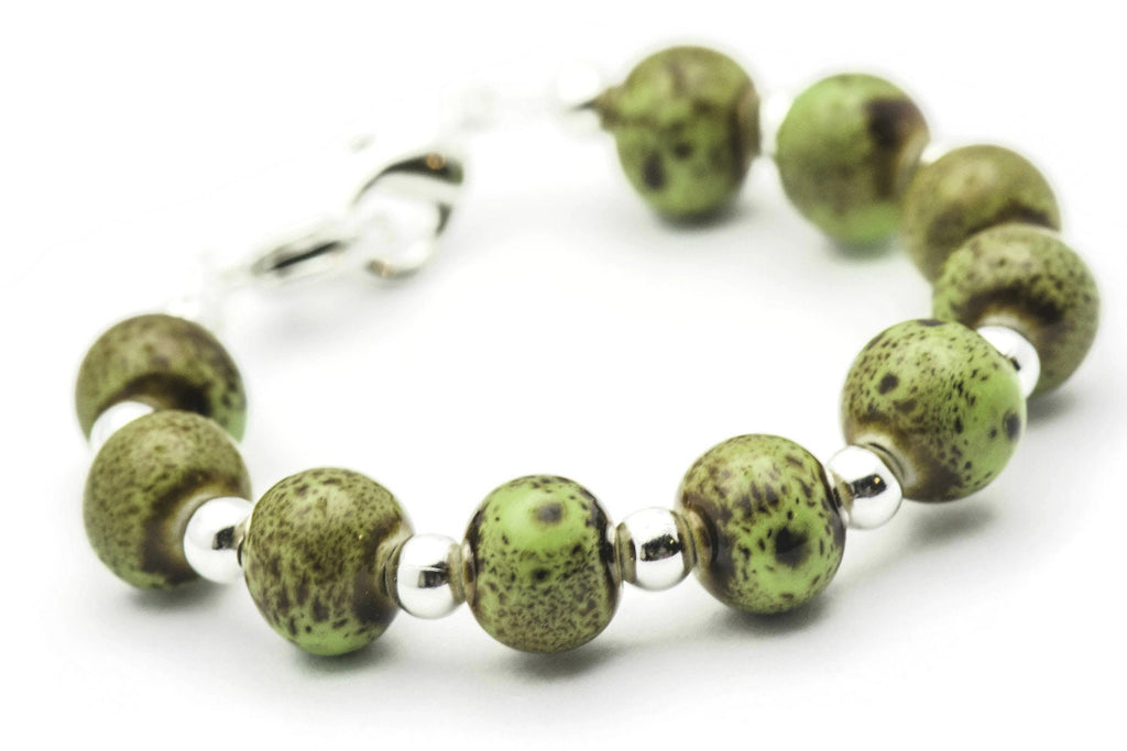 Green Ceramic Round Stretch Interchangeable Beaded Bracelet Watch Band • Medical ID Bracelet • Watch Band