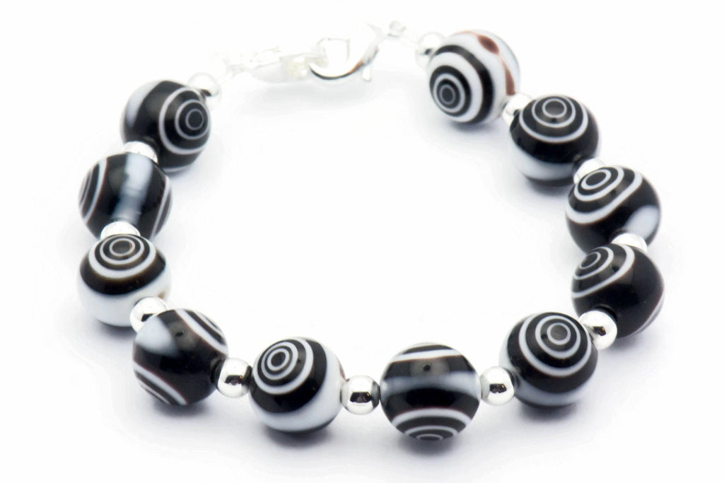Black Eye Dot Stretch Interchangeable Beaded Bracelet Watch Band • Medical ID Bracelet • Glass Beaded Bracelet Watch Band