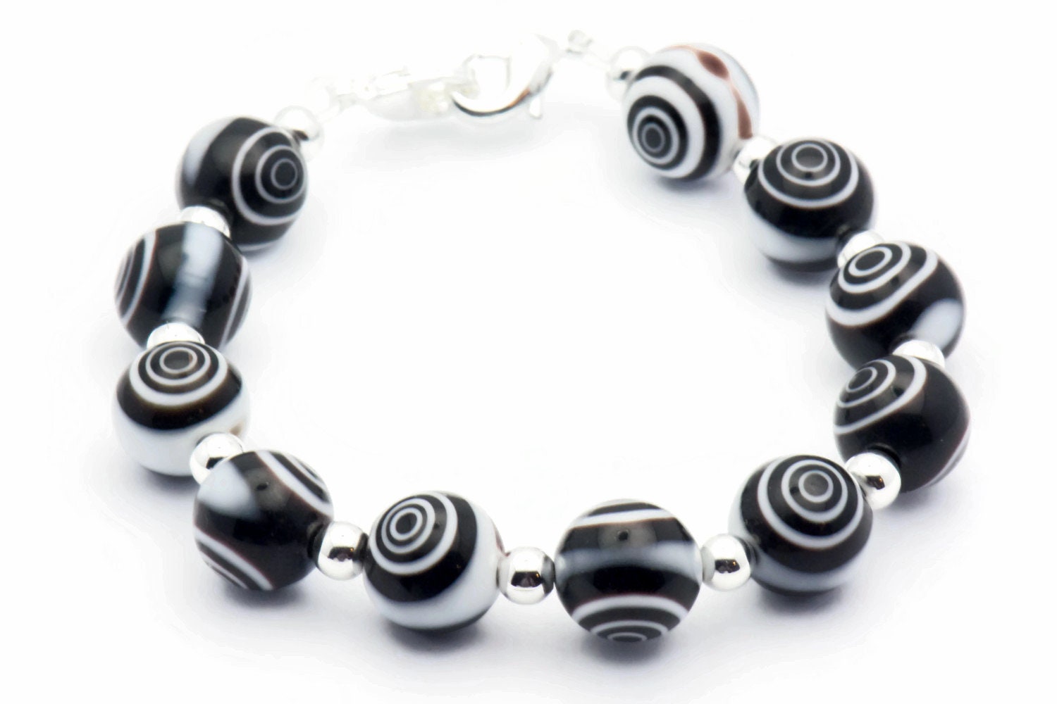 Black Eye Dot Stretch Interchangeable Beaded Bracelet Watch Band • Medical ID Bracelet • Glass Beaded Bracelet Watch Band