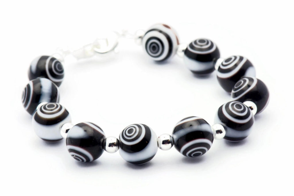 Black Eye Dot Stretch Interchangeable Beaded Bracelet Watch Band • Medical ID Bracelet • Glass Beaded Bracelet Watch Band