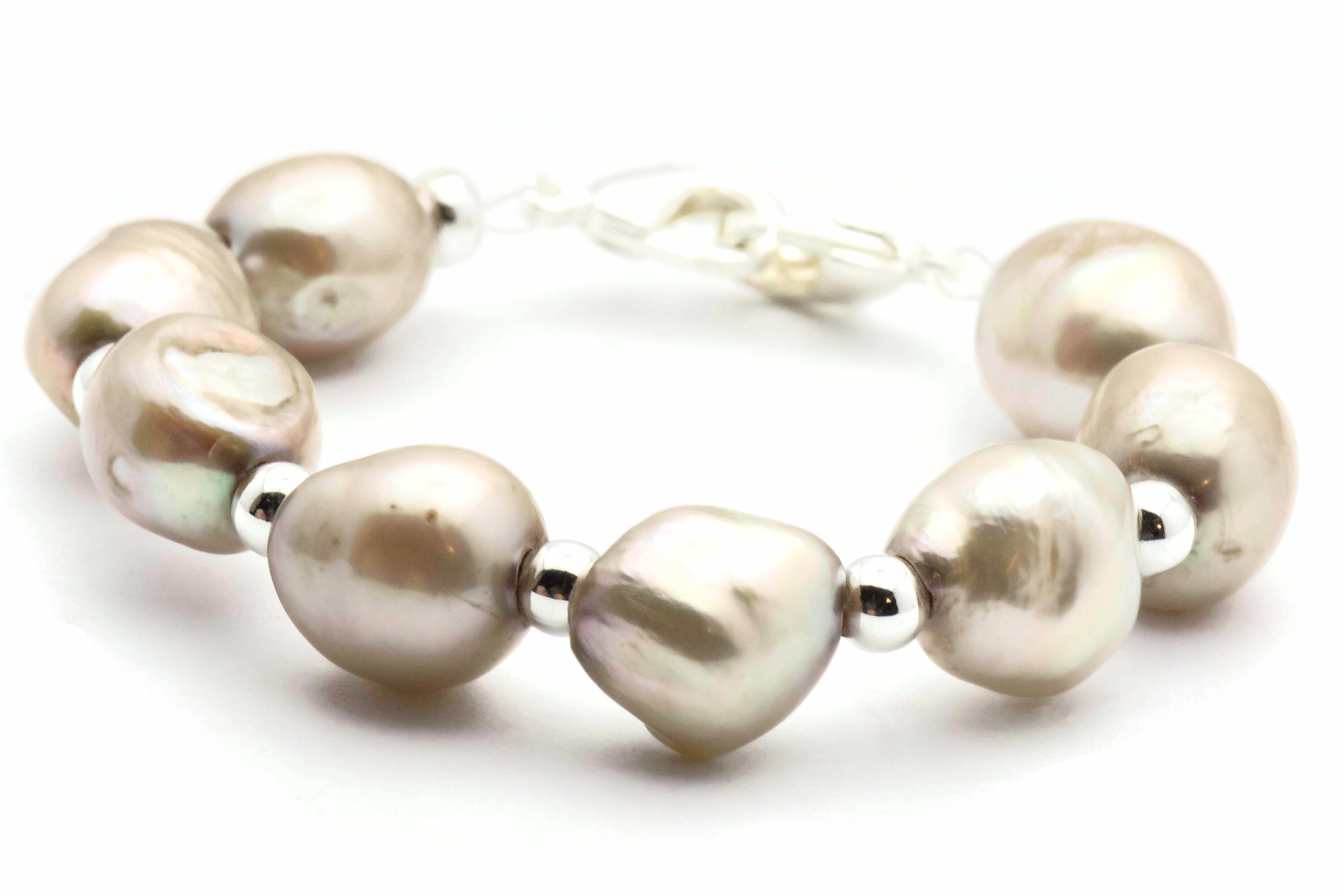 Light Gray Freshwater Pearl Watch Band • Medical ID Bracelet • Handmade Watch Band • Stretch Watch Band