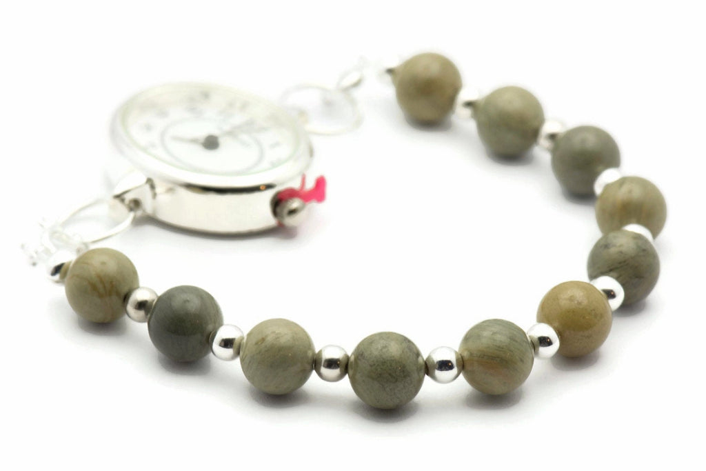 Silver Mist Jasper, Bracelet Watch Band • Interchangeable Band • Gemstone Stretch Watch Band • Medical ID Bracelet