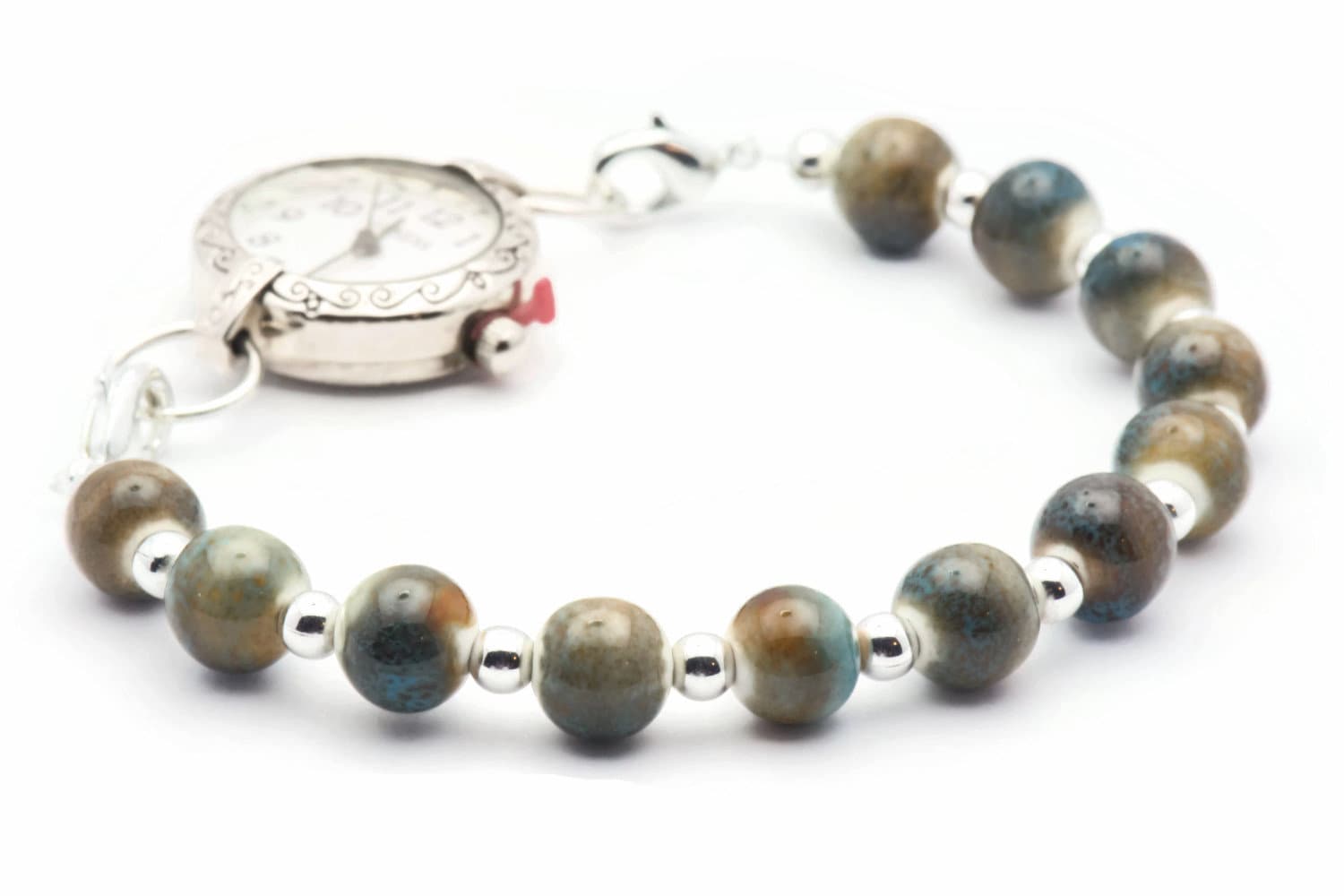 Ceramic Earth Stretch Interchangeable Beaded Bracelet Watch Band • Medical ID Bracelet • Stretch Watch Band
