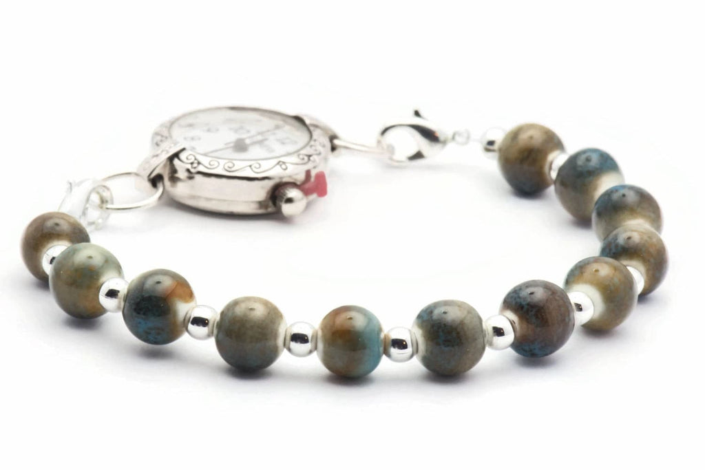Ceramic Earth Stretch Interchangeable Beaded Bracelet Watch Band • Medical ID Bracelet • Stretch Watch Band
