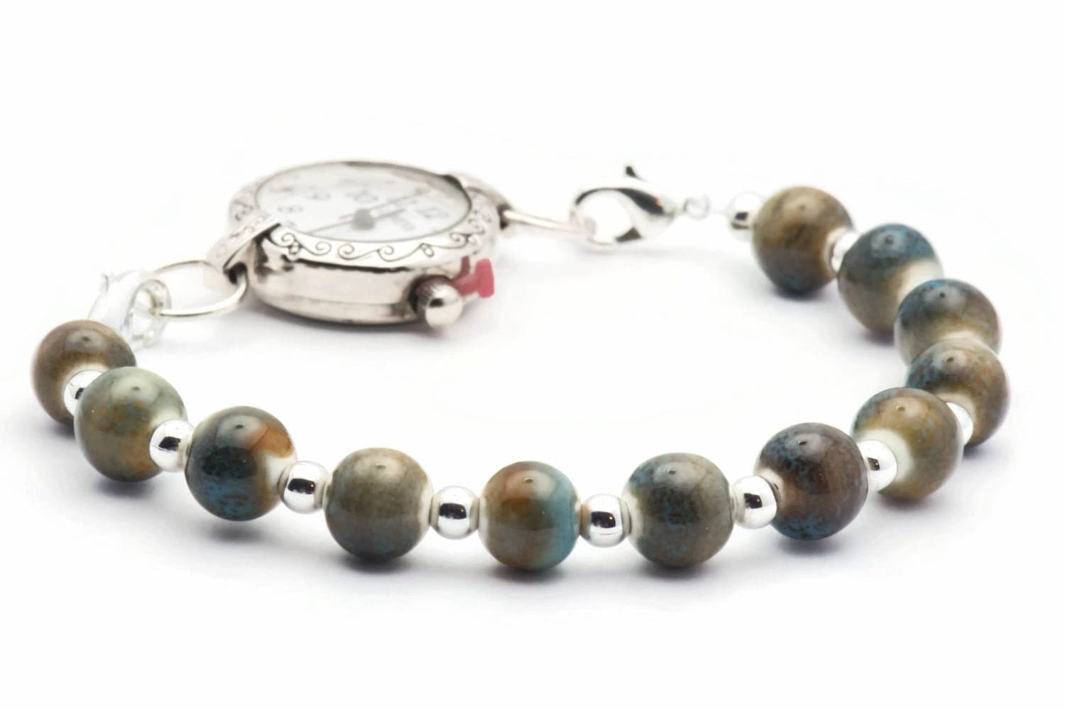 Ceramic Earth Stretch Interchangeable Beaded Bracelet Watch Band • Medical ID Bracelet • Stretch Watch Band