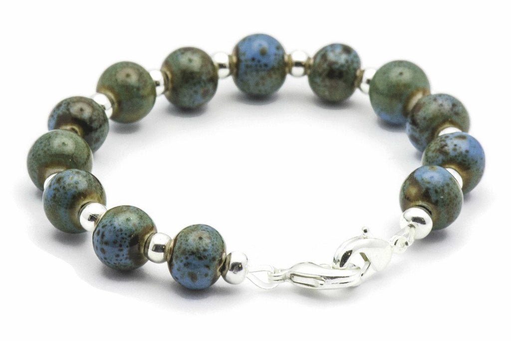 Blue Porcelain Round Stretch Interchangeable Beaded Bracelet Watch Band • Medical ID Bracelet • Ladies Watch Band