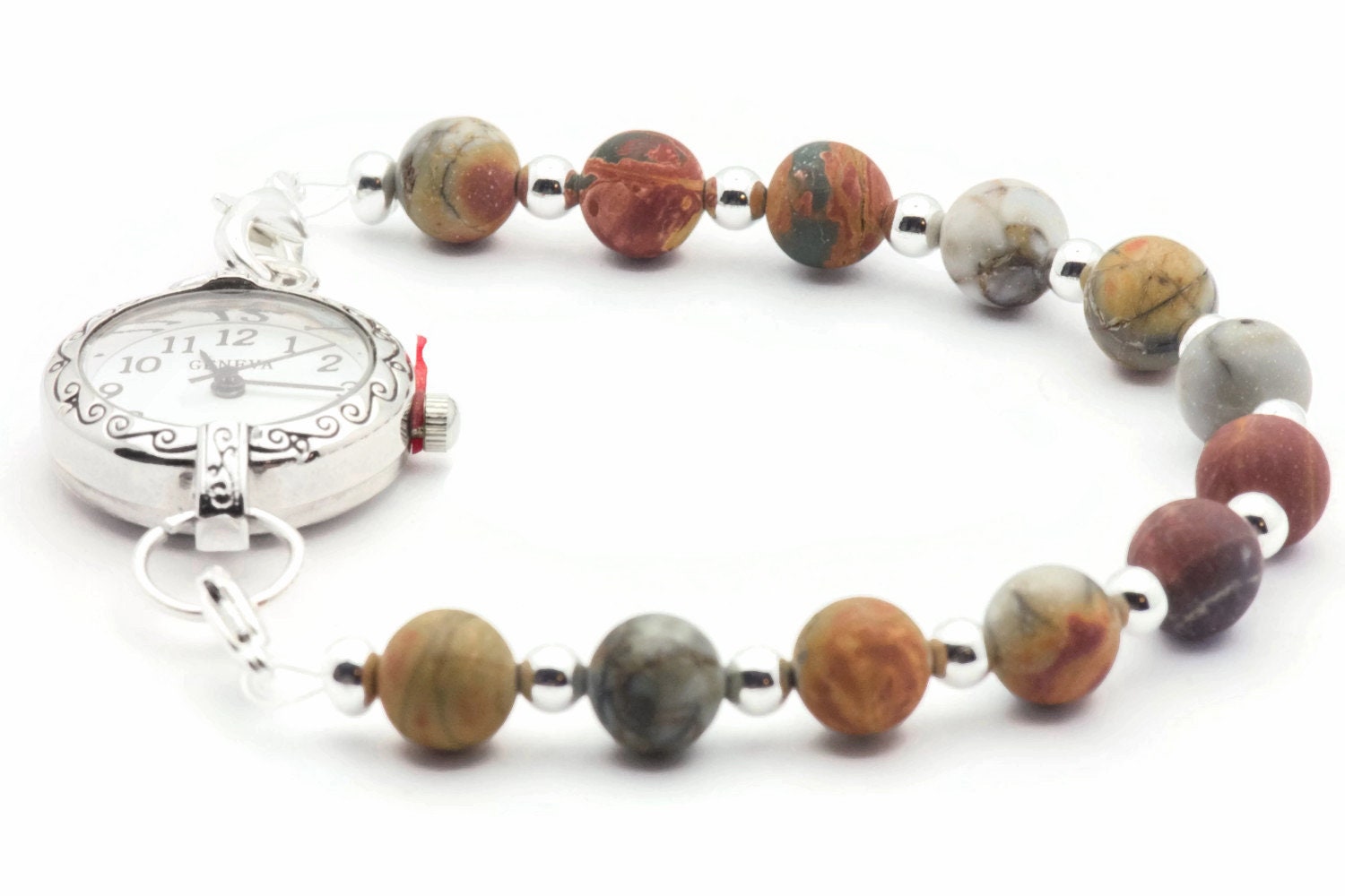 Red Creek Jasper Stretch Interchangeable Beaded Bracelet Watch Band • Medical ID Bracelet • Bracelet Watch Band