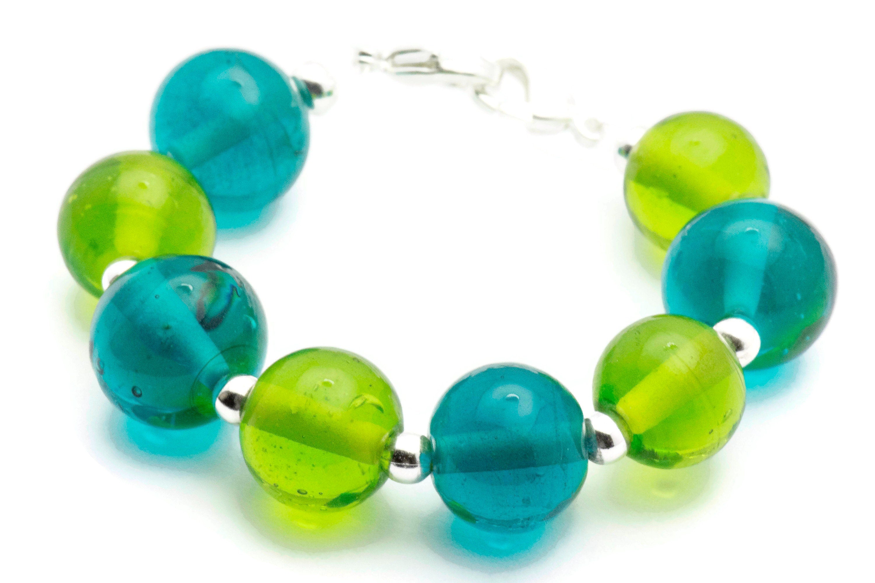 Chartreuse & Teal Beaded Bracelet Watch Band • Medical ID Bracelet • Handmade Watch Band • Stretch Watch Band