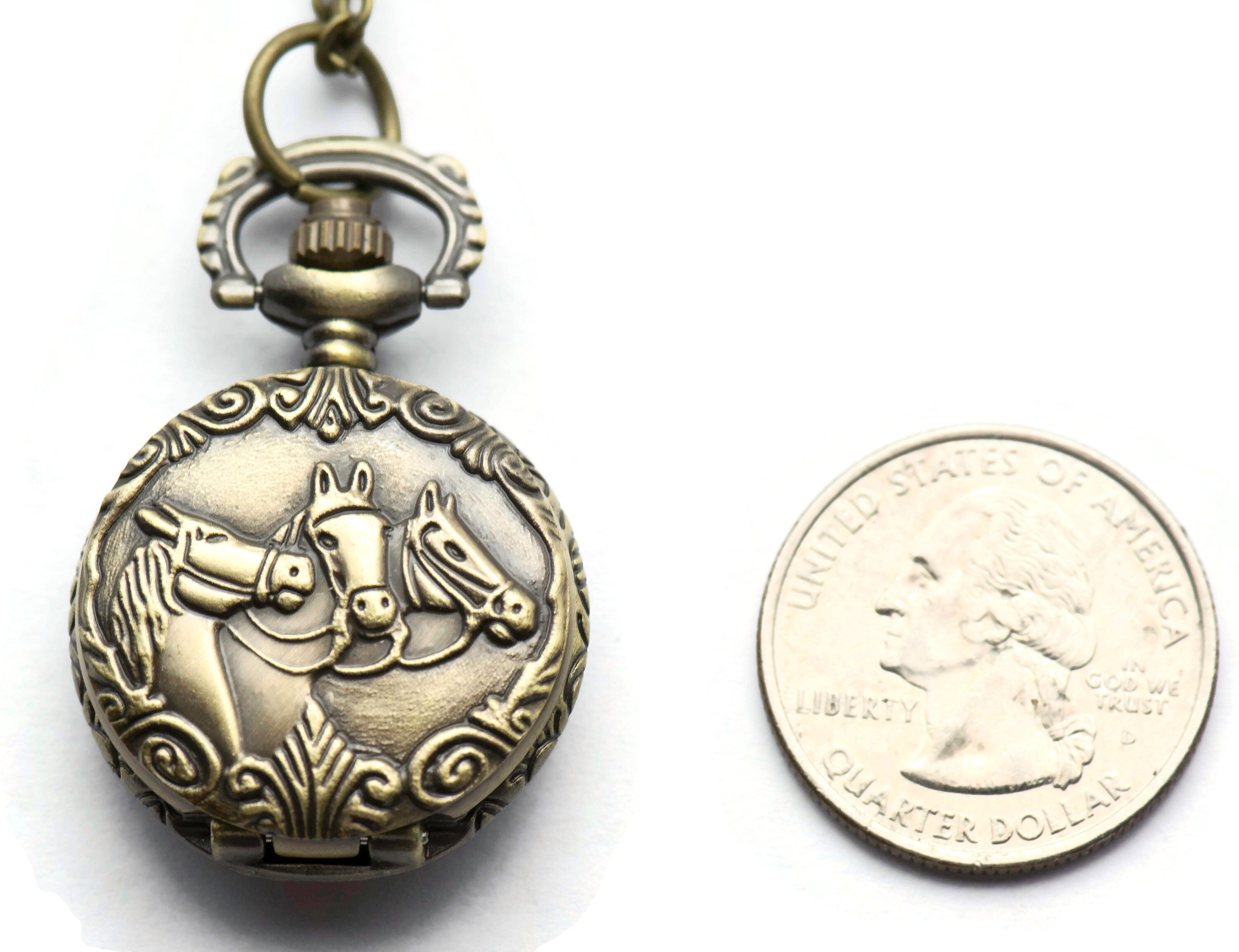 Horses Pocket Watch Necklace, Long Necklace Watch, Watch Locket Necklace, Pocket Watch Pendant, Ladies Pocket Watch