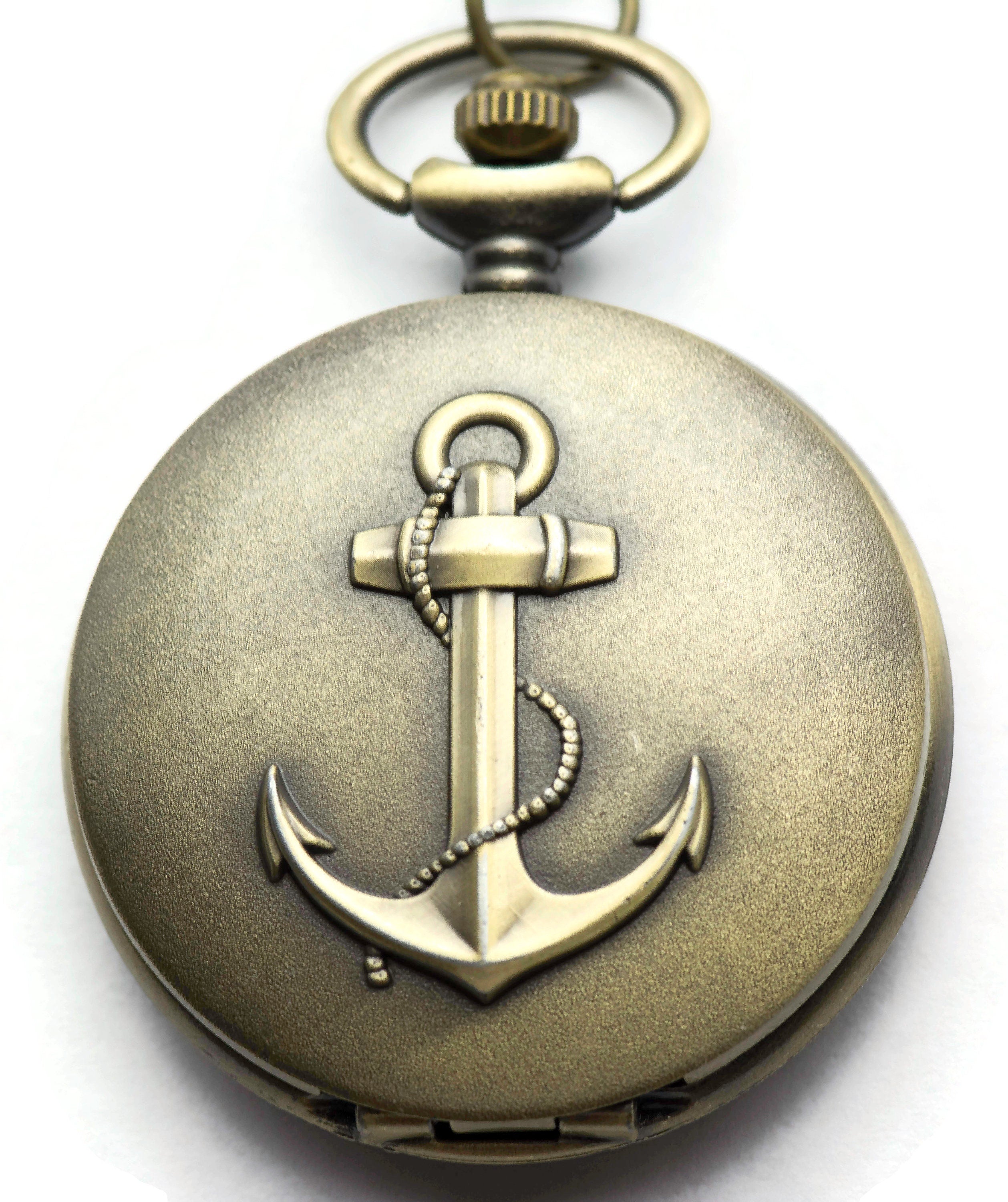 Large Antique Bronze Anchor Pocket Watch Necklace | Long Necklace Watch | Bronze Pocket Watch | Ladies Pocket Watch | Necklace - WA00065