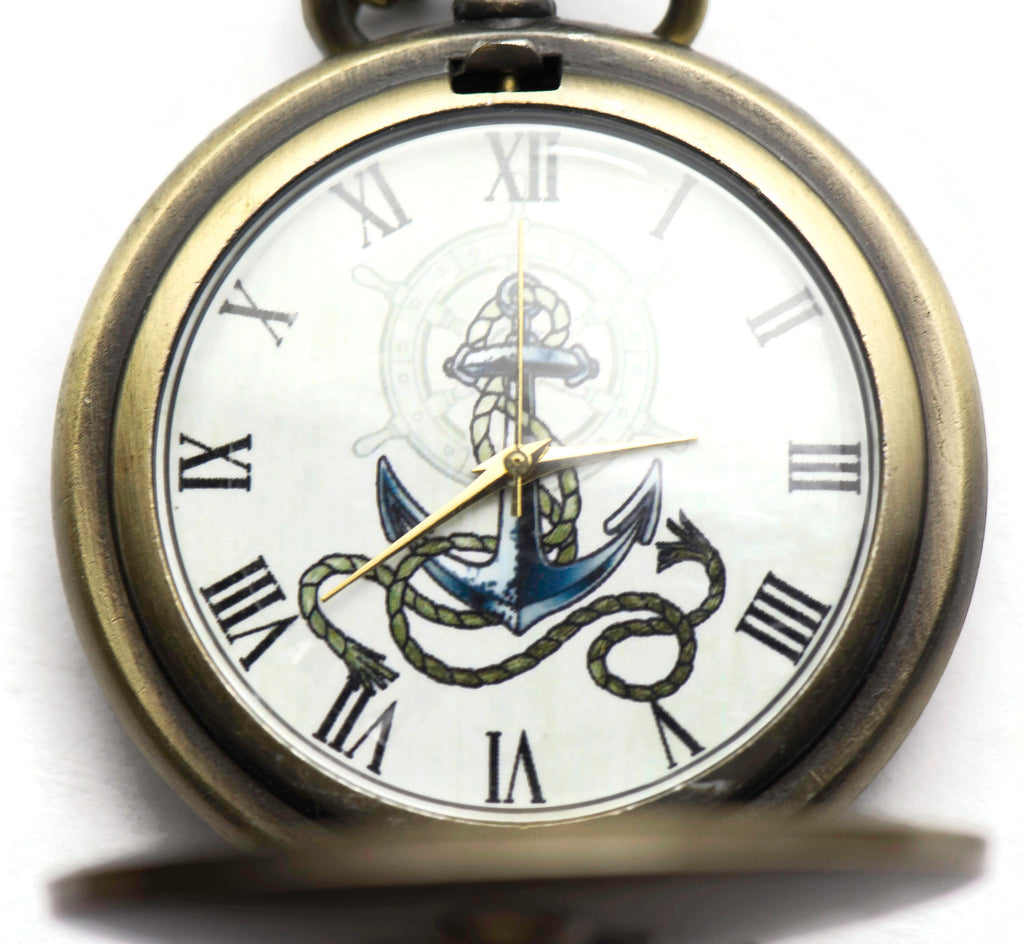 Large Antique Bronze Anchor Pocket Watch Necklace | Long Necklace Watch | Bronze Pocket Watch | Ladies Pocket Watch | Necklace - WA00065